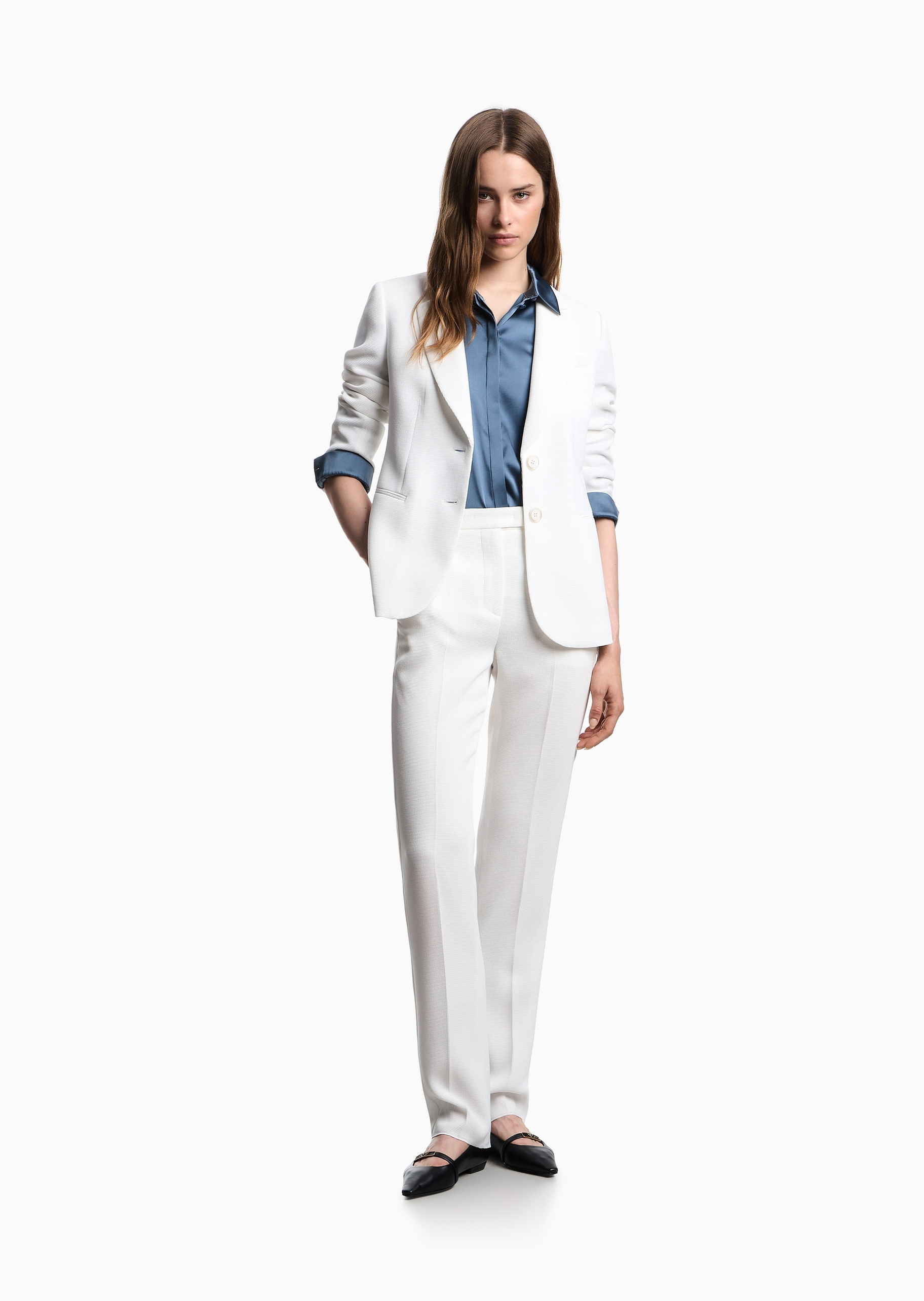 Emporio Armani 女士修身长款直筒经典纯色休闲裤