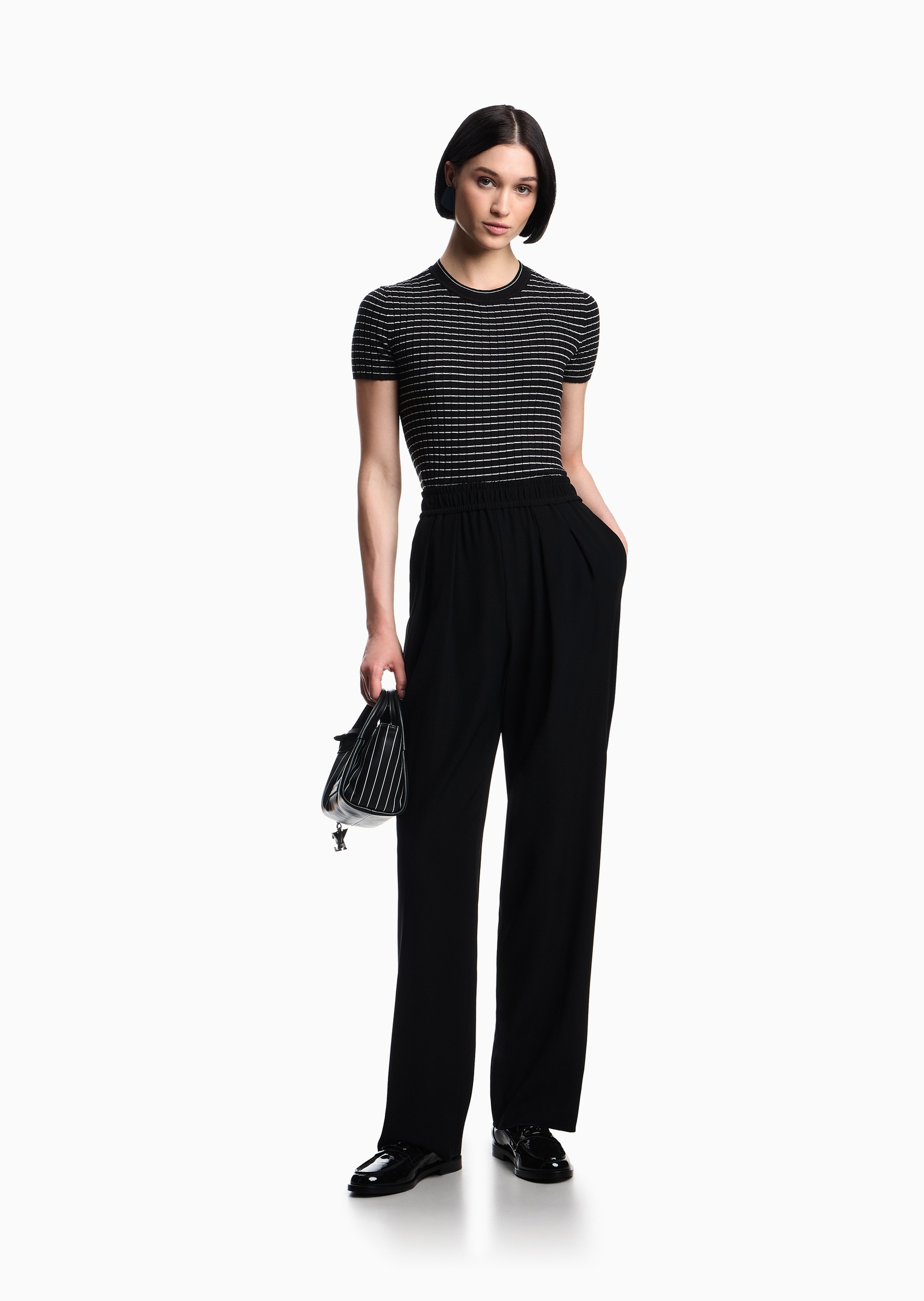 Emporio Armani 女士宽松高腰长款直筒纯色休闲裤