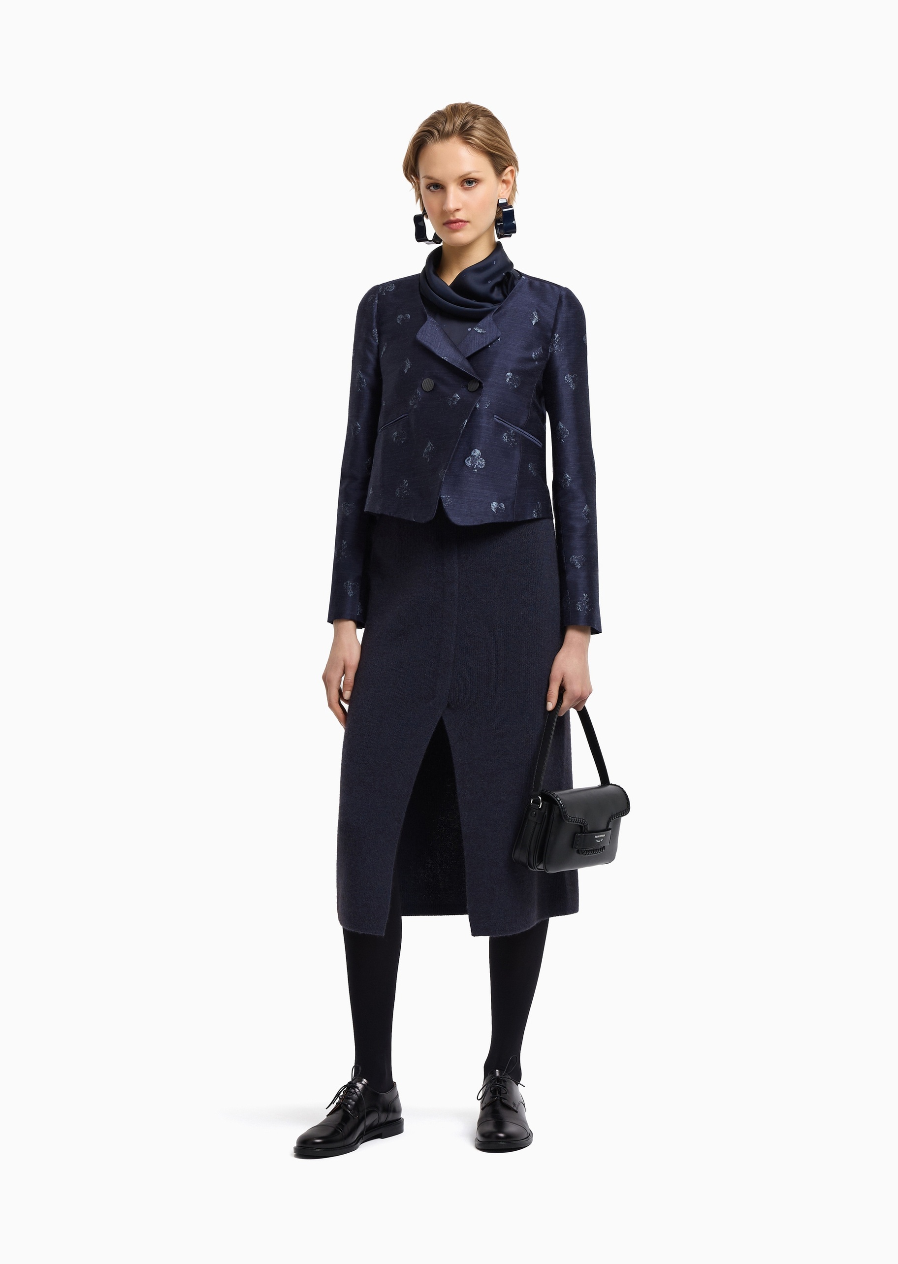 Emporio Armani 女士缎面长袖围巾领波点印花衬衫