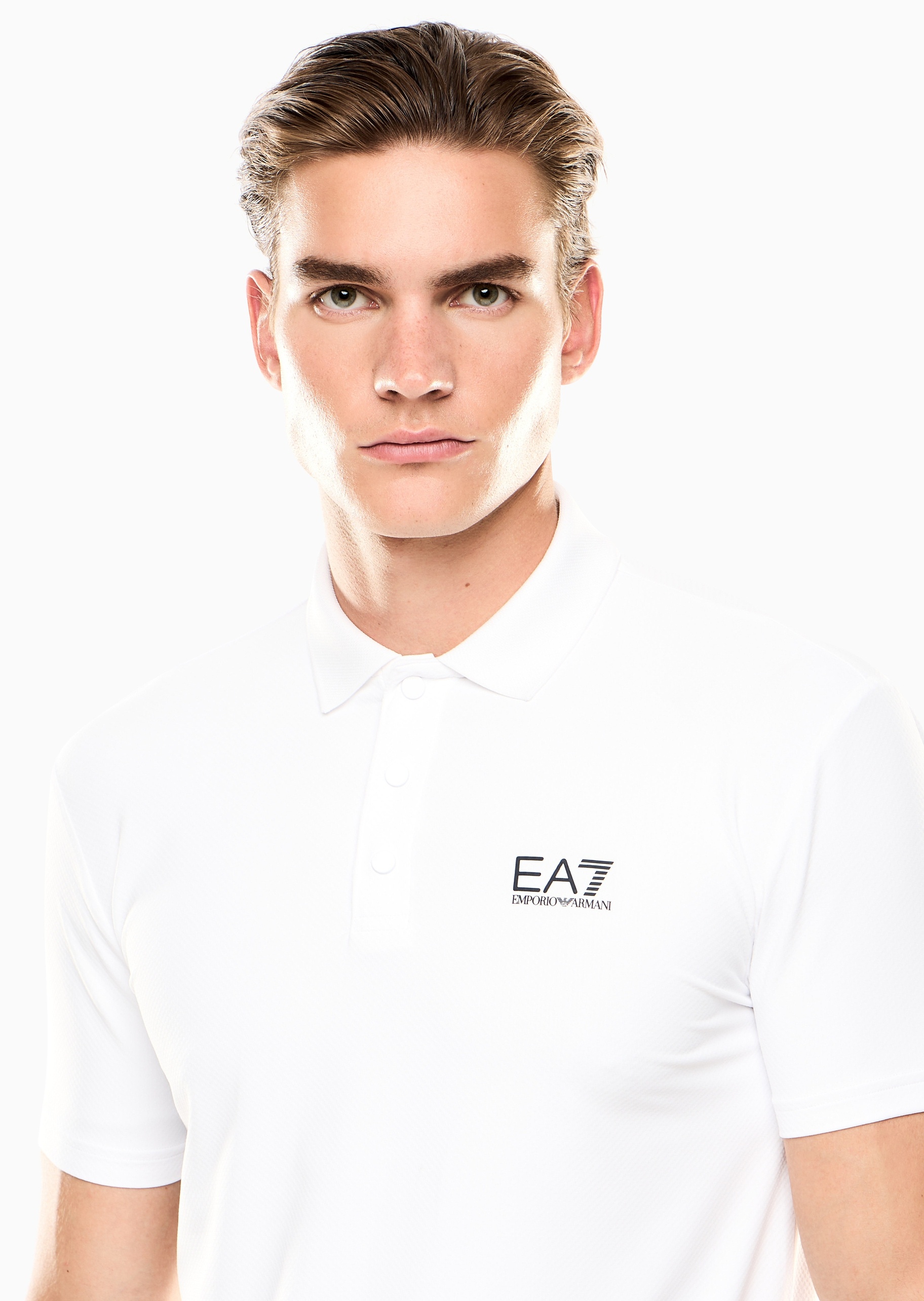 EA7 男士弹力修身短袖翻领网球Polo衫