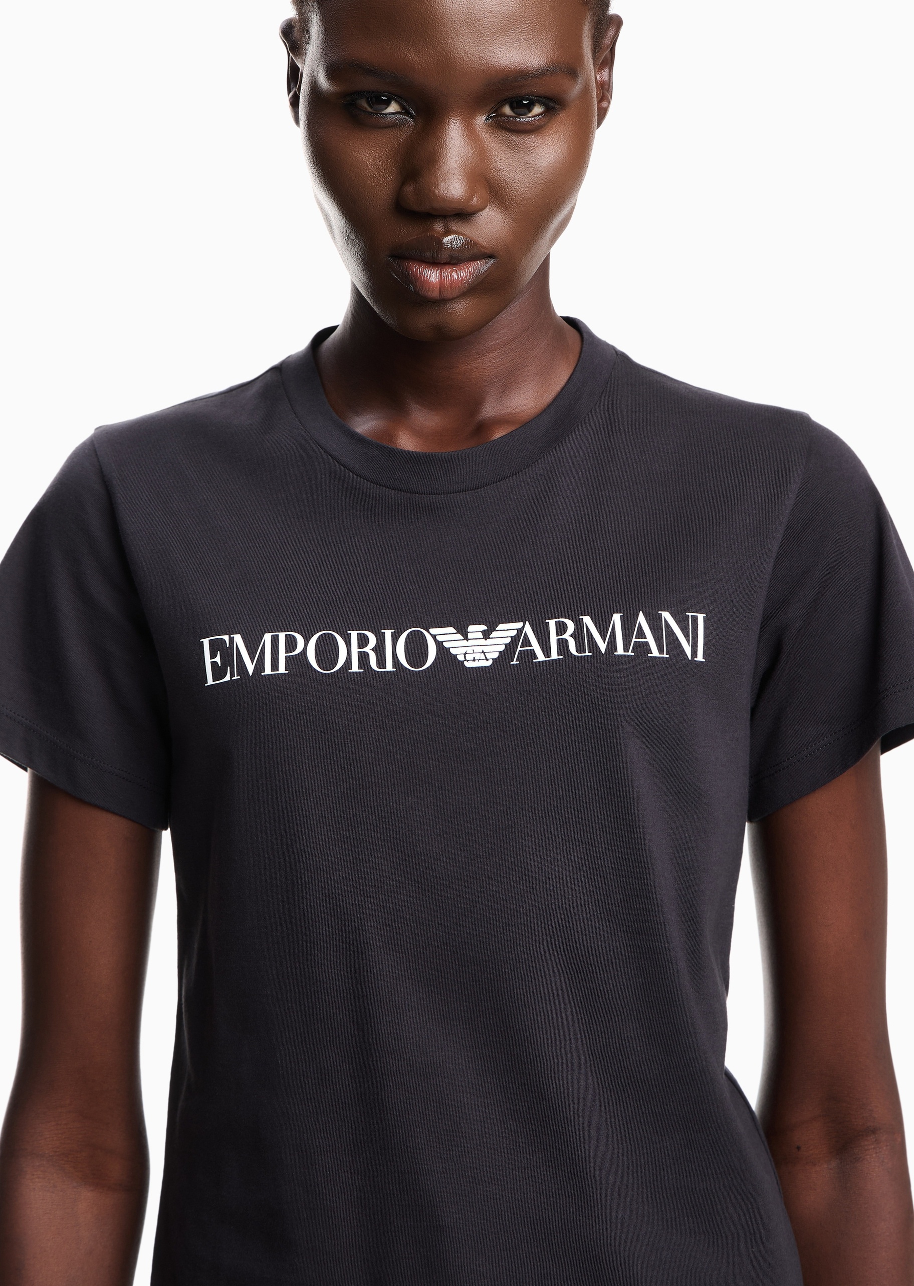 Emporio Armani 女士全棉合身短袖圆领鹰标印花T恤