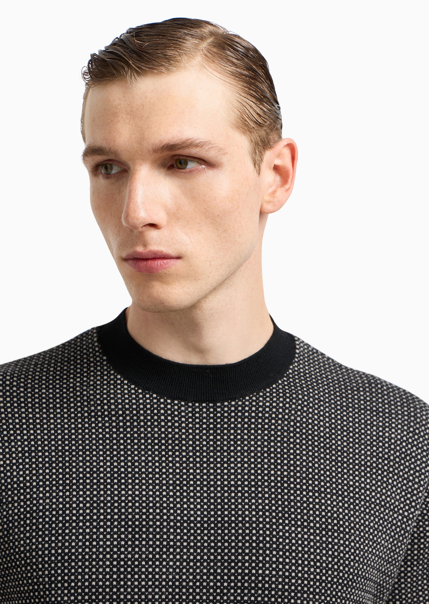 Emporio Armani 男士短袖圆领通体波点提花针织衫