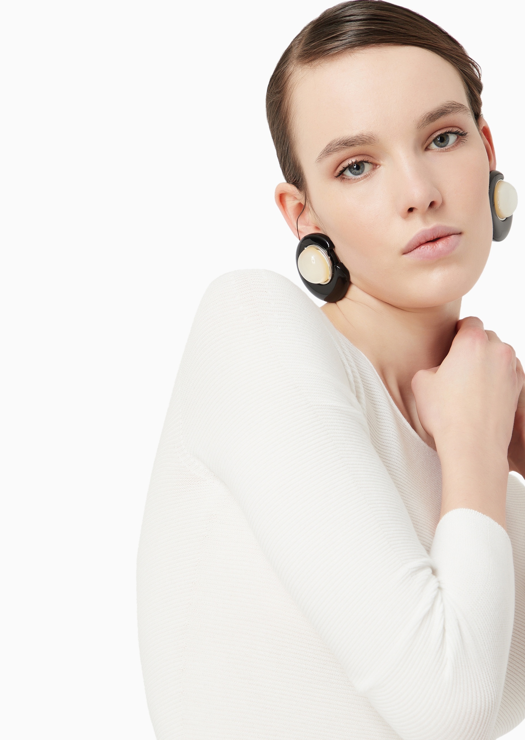 Giorgio Armani 女士人造棉修身长袖圆领纯色打底针织衫