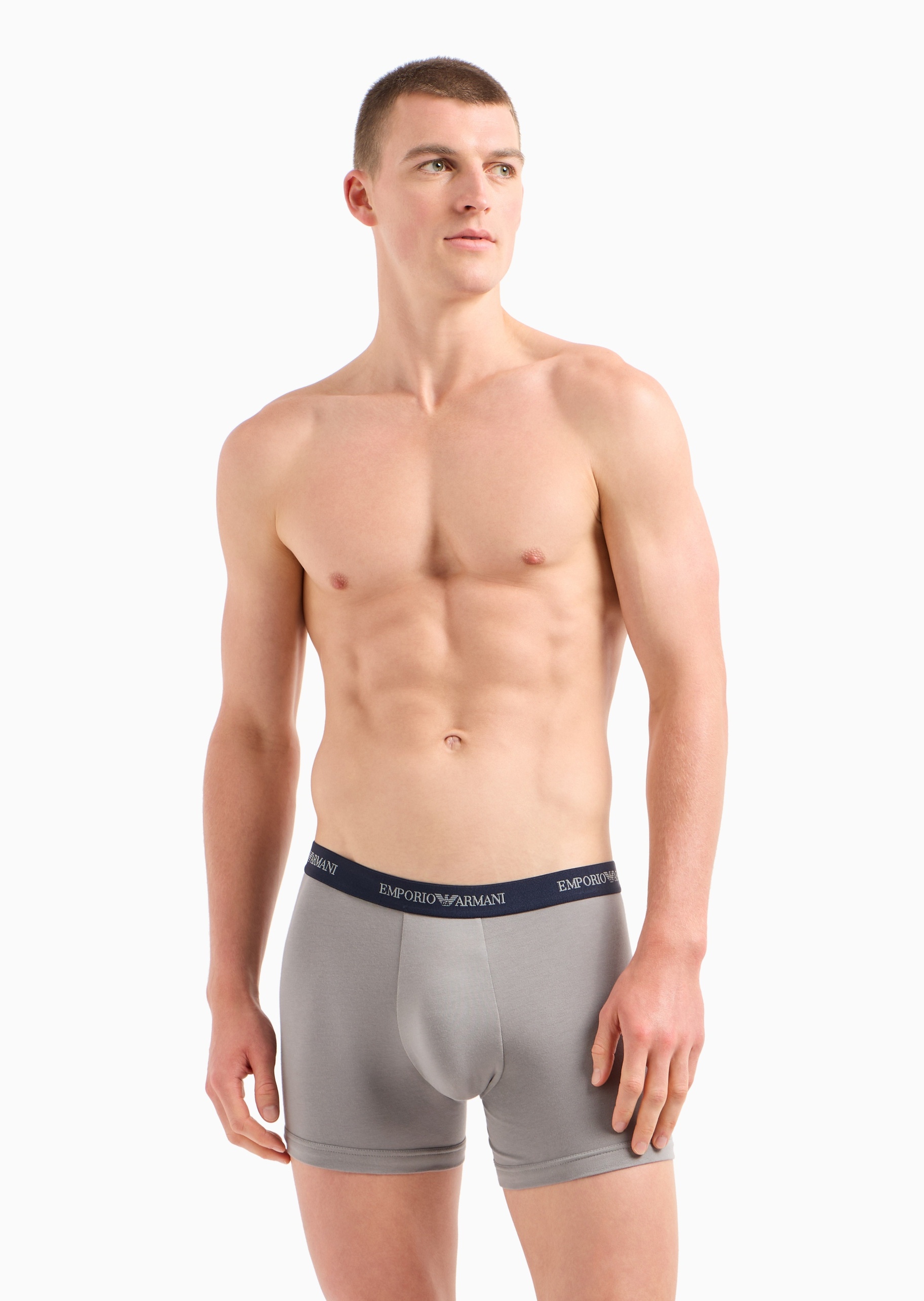 Emporio Armani 男士纯棉弹力合身松紧腰平角两条装内裤套装