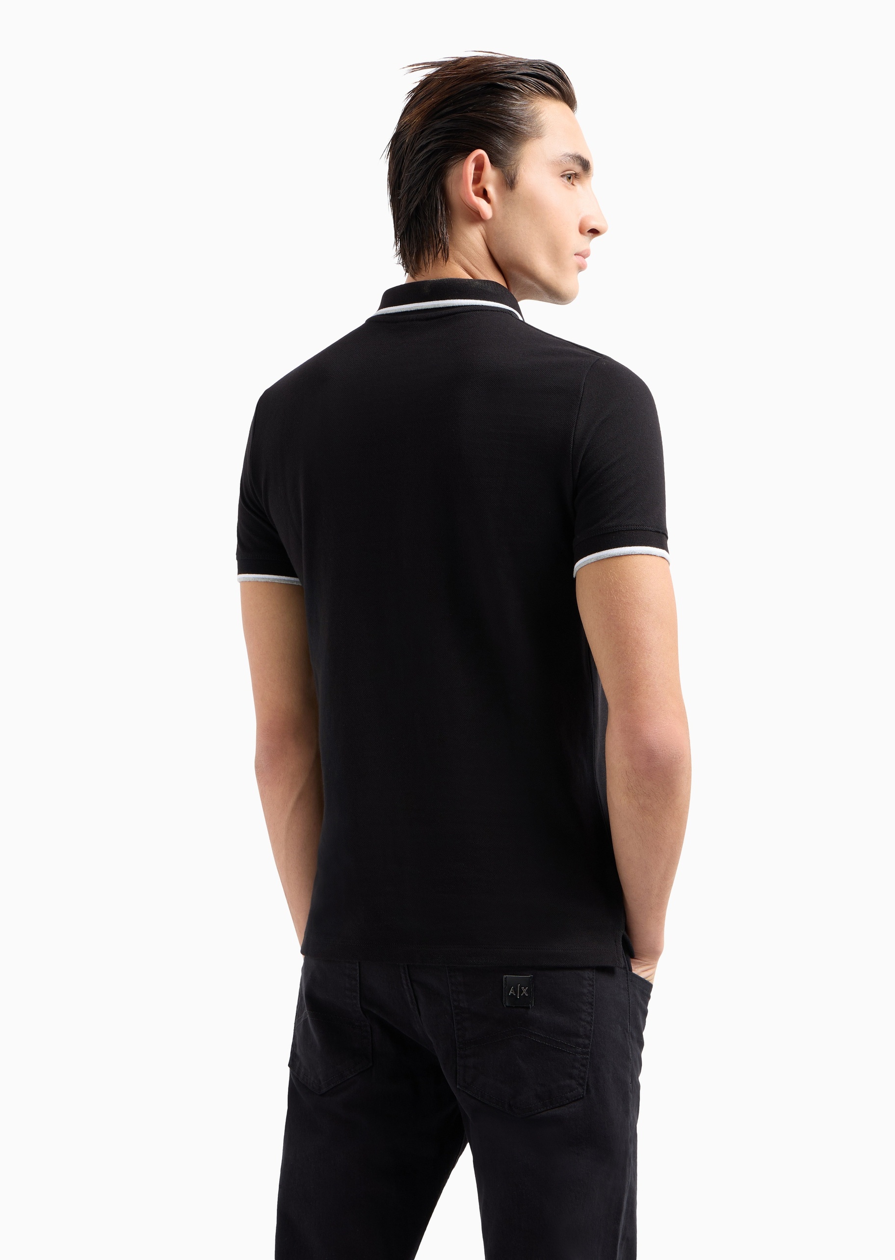 ARMANI EXCHANGE 男士全棉短袖翻领饰边休闲运动Polo衫