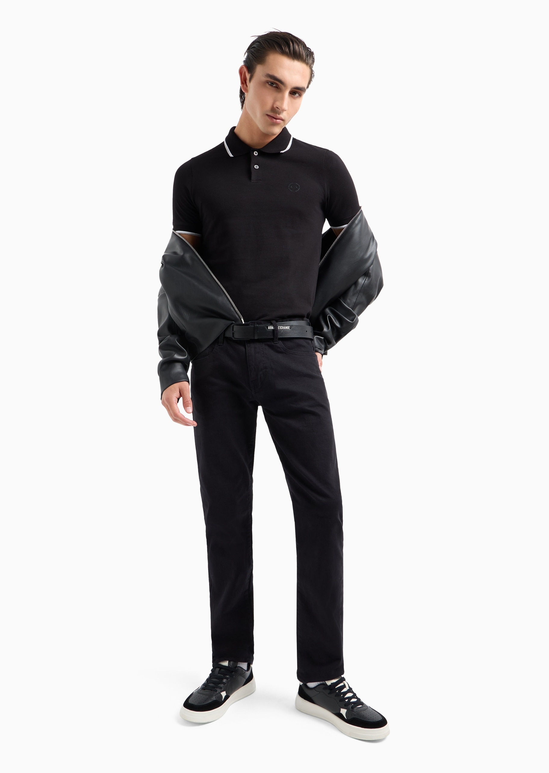 ARMANI EXCHANGE 男士全棉短袖翻领饰边休闲运动Polo衫