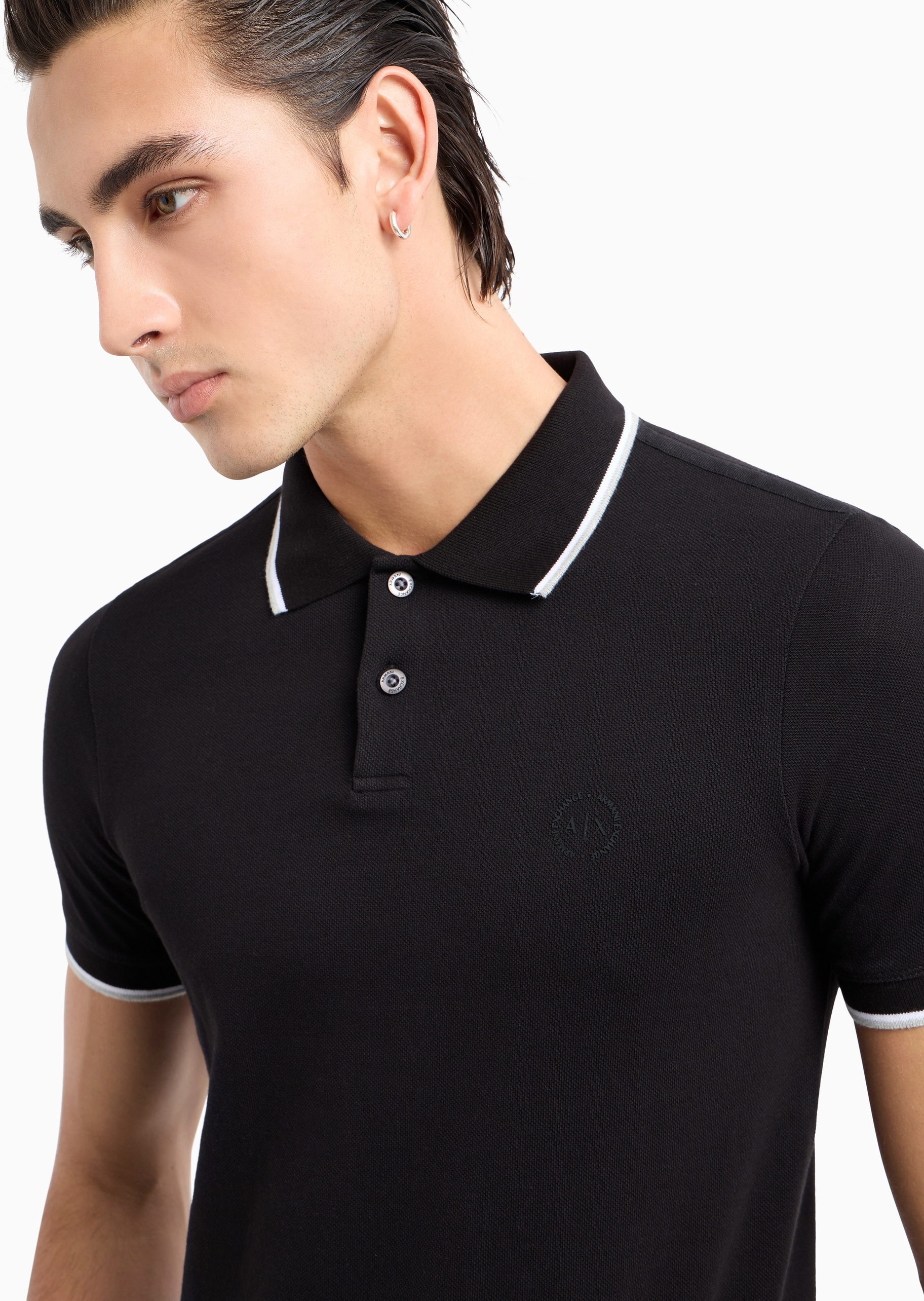 ARMANI EXCHANGE 男士全棉短袖翻领饰边休闲运动Polo衫