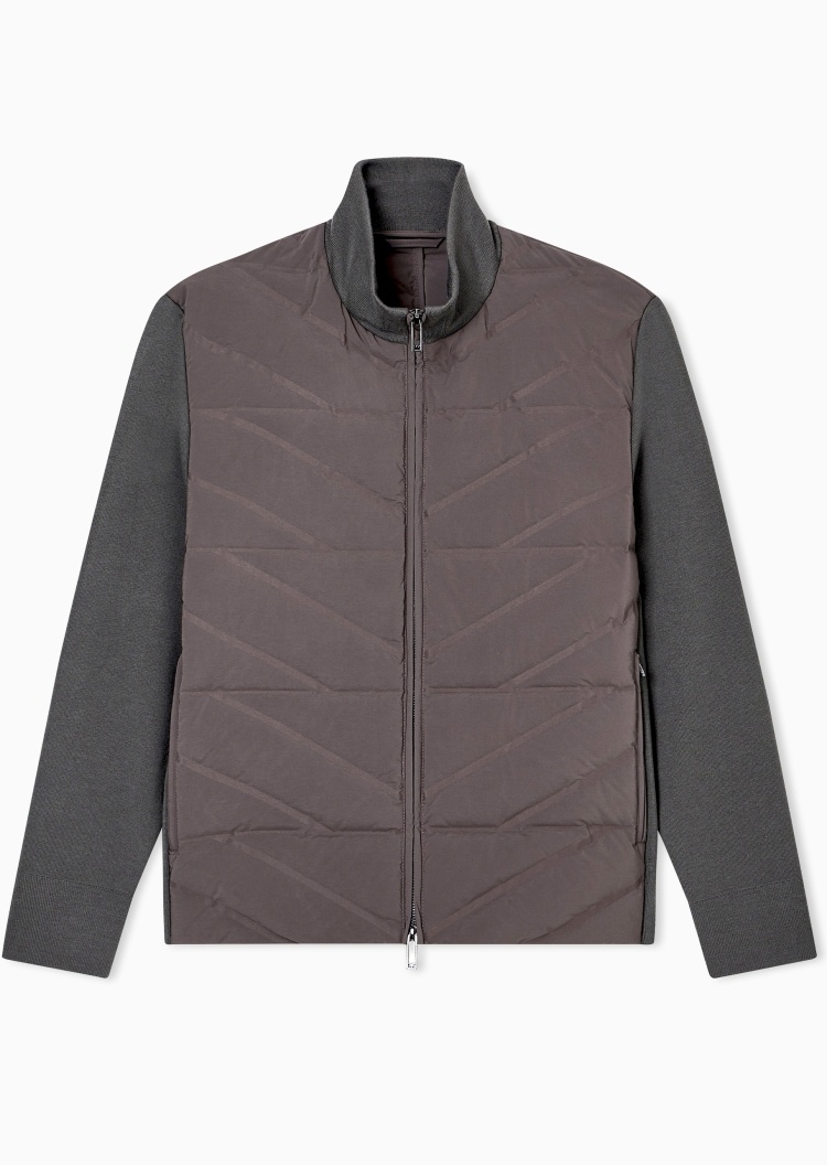 Emporio Armani 男士短款轻薄长袖立领假两件拉链门襟羽绒服