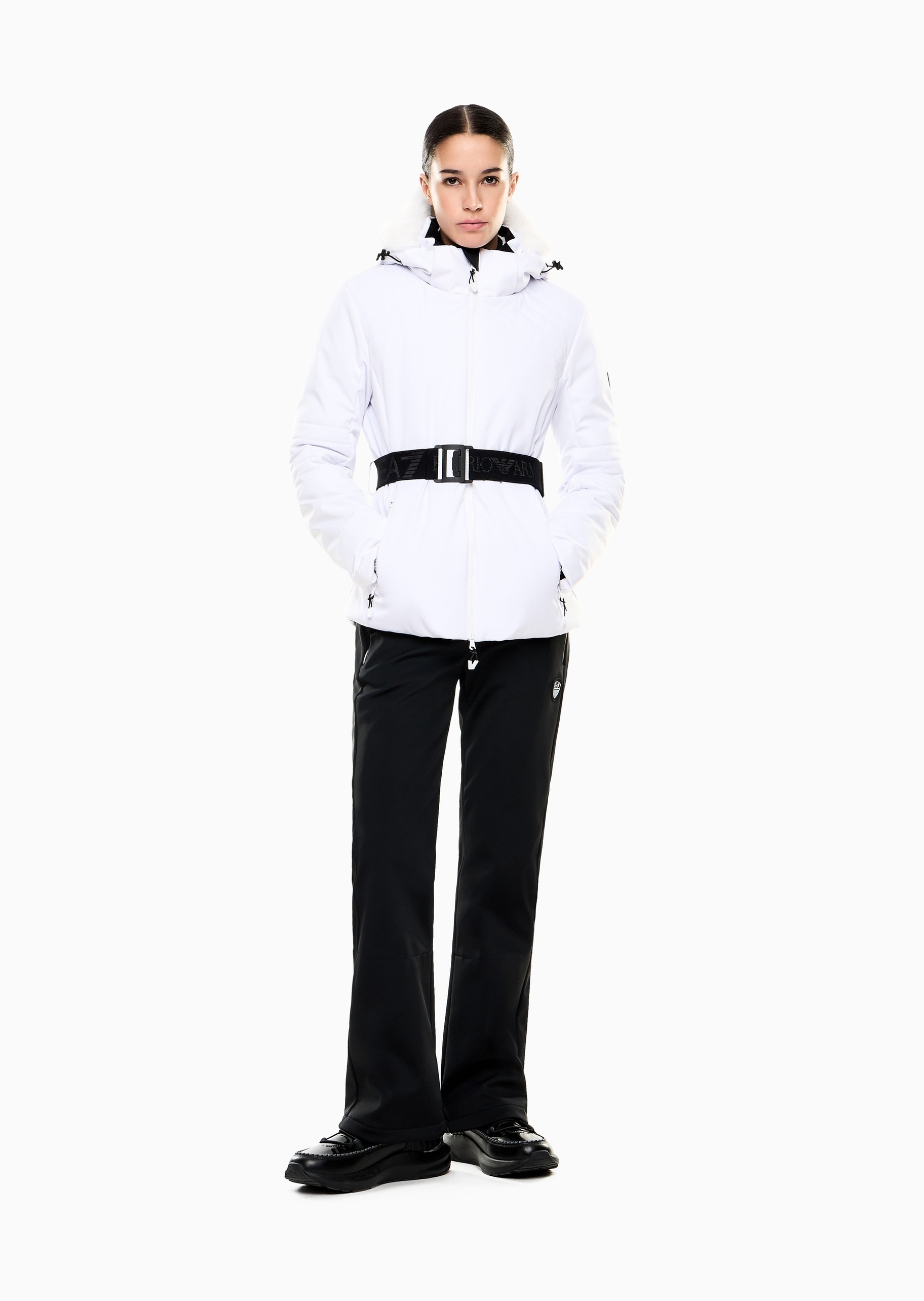 EA7 女士长袖连帽收腰保暖滑雪工装夹克棉服外套