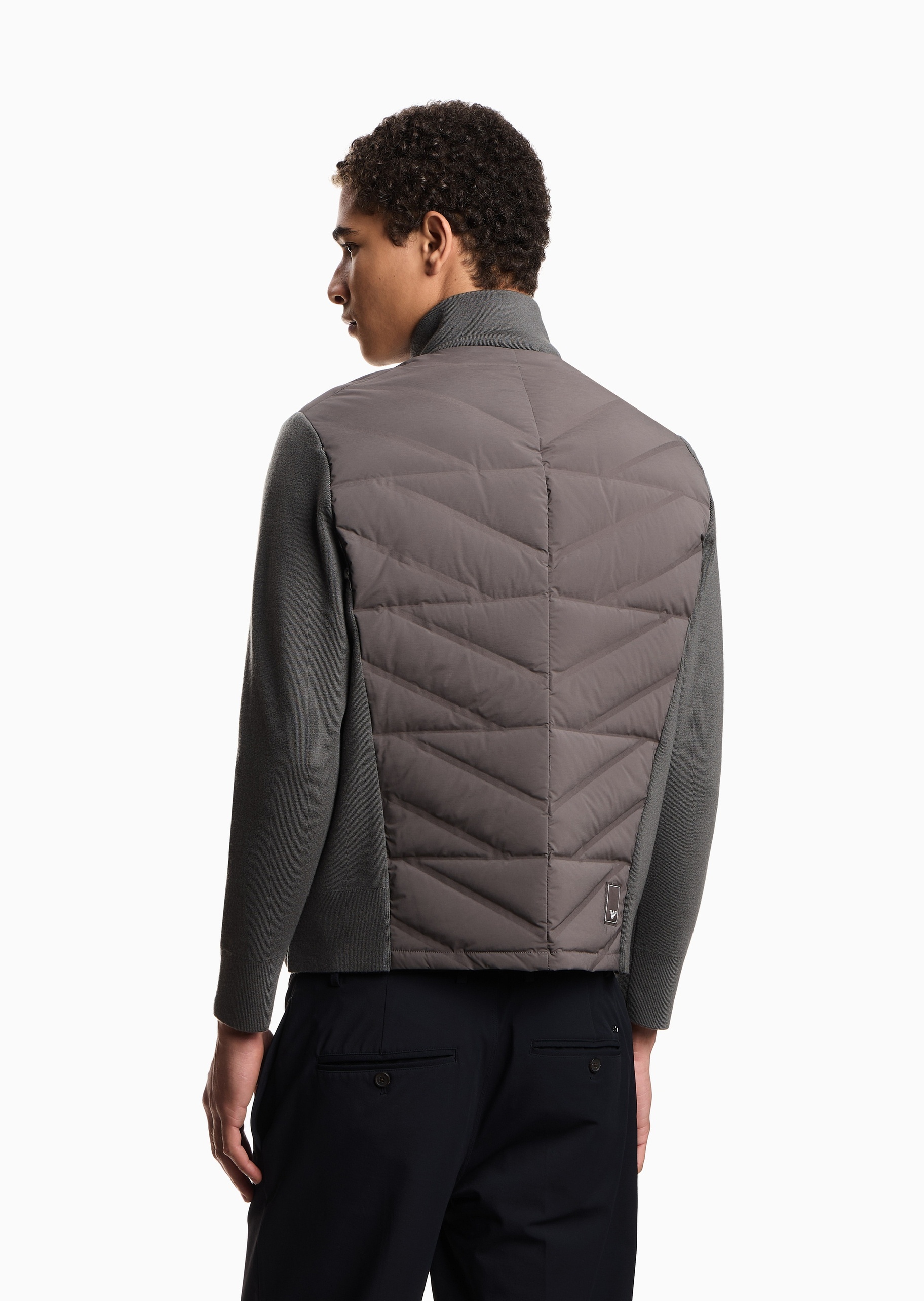 Emporio Armani 男士短款轻薄长袖立领假两件拉链门襟羽绒服