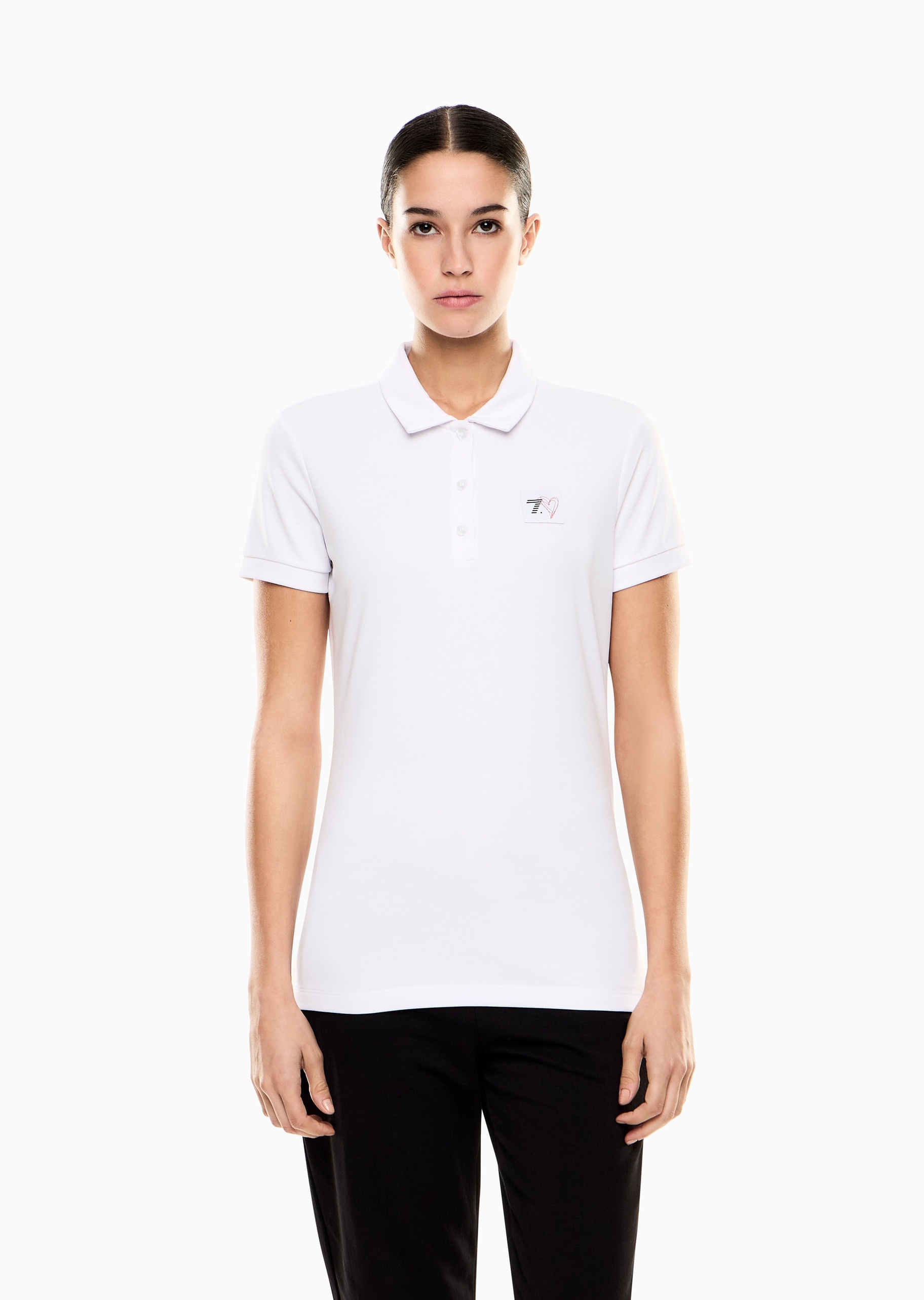 EA7 女士短袖翻领系列标识贴片Polo衫