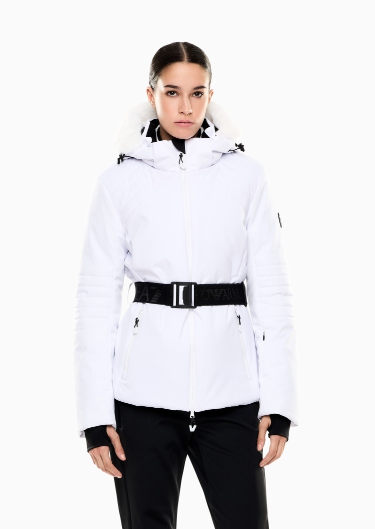 EA7 女士长袖连帽收腰保暖滑雪工装夹克棉服外套