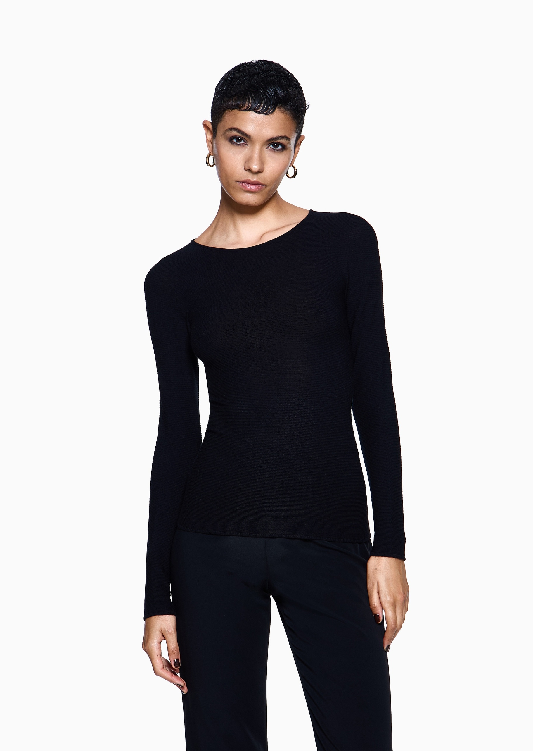 Giorgio Armani 女士圆领修身商务休闲通勤老钱风套头针织衫