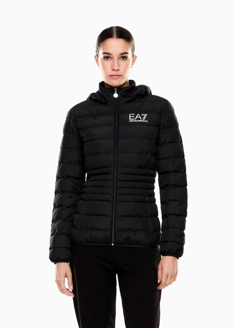 EA7 女士轻薄短款可拆连帽健身训练户外棉服