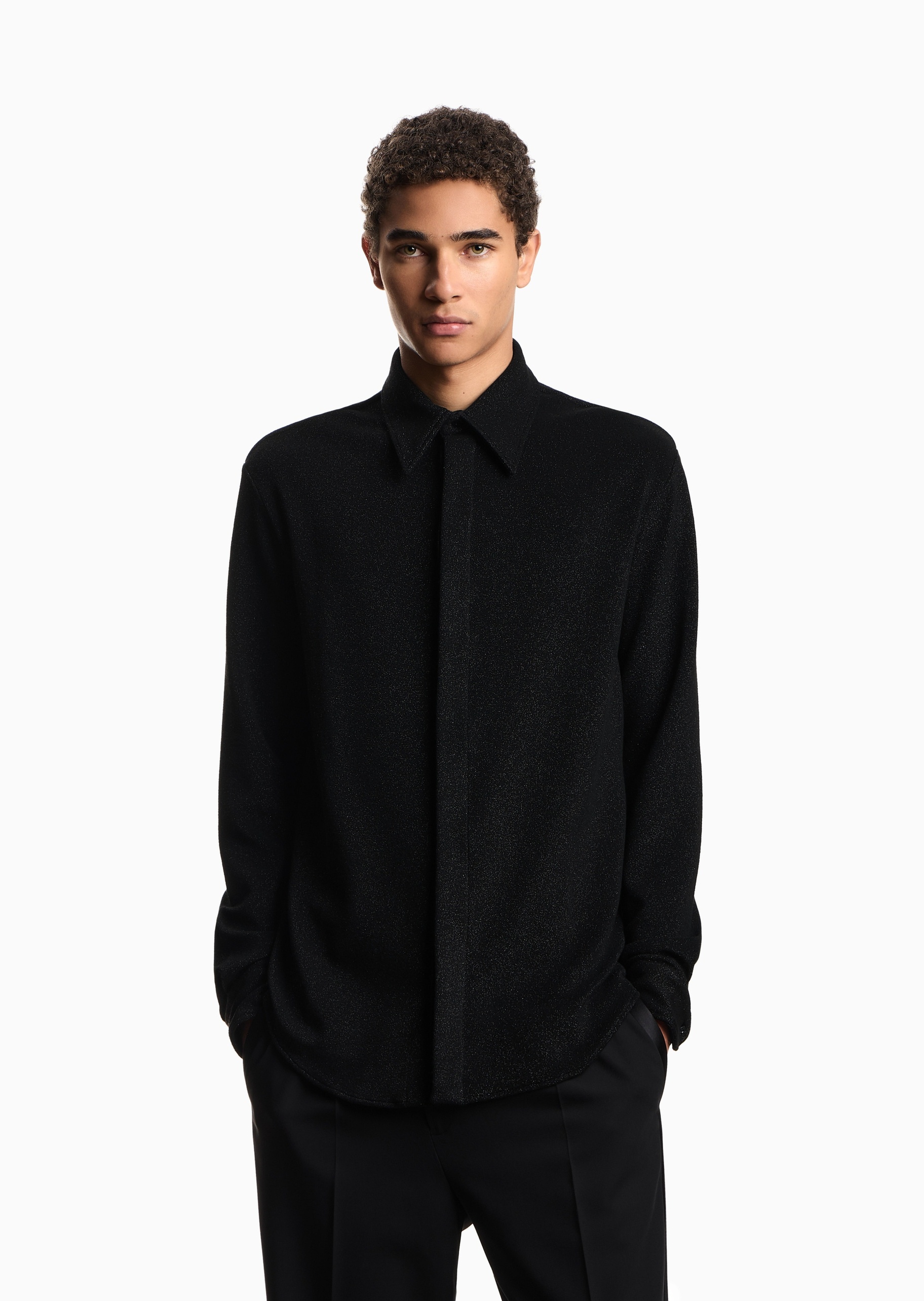 Emporio Armani 男士秀场同款翻领长袖休闲通勤人夫感衬衫