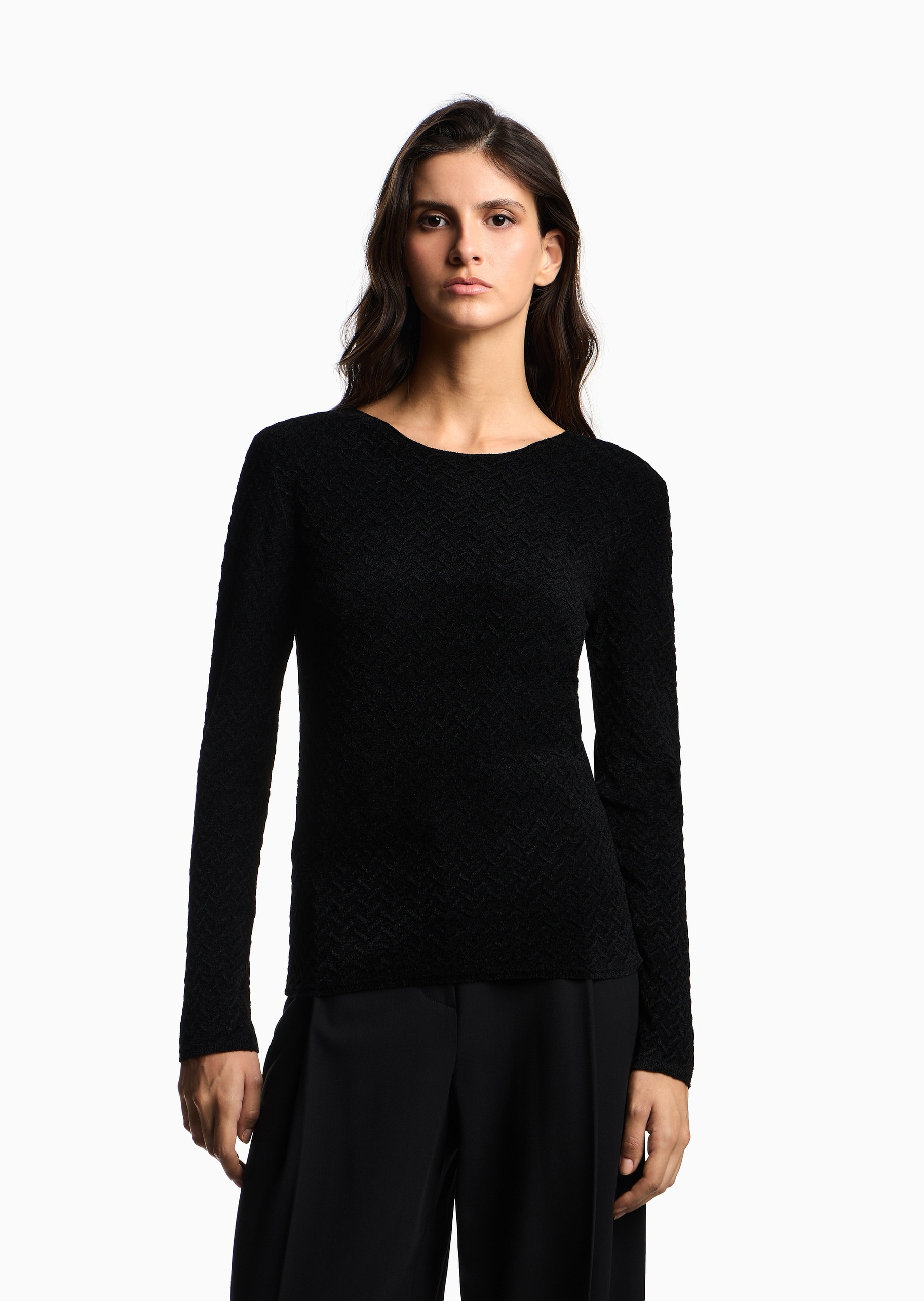 Emporio Armani 女士圆领混纺修身休闲套头针织衫