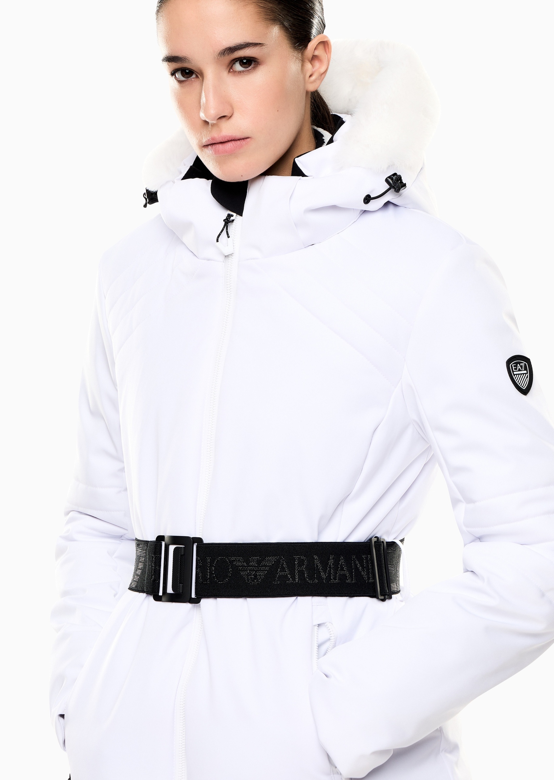 EA7 女士长袖连帽收腰保暖滑雪工装夹克棉服外套