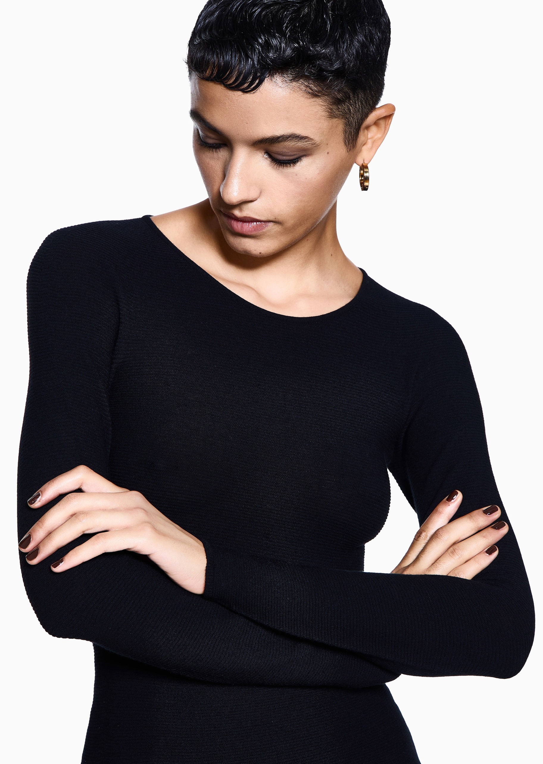 Giorgio Armani 女士圆领修身商务休闲通勤老钱风套头针织衫