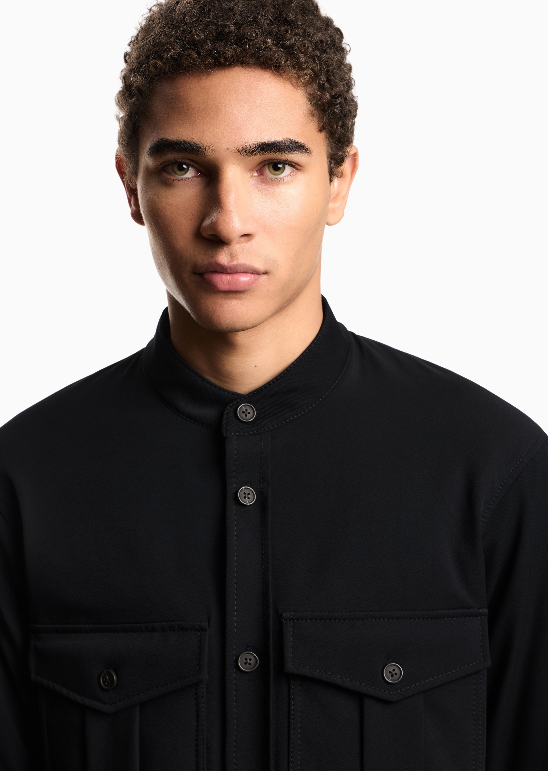 Emporio Armani 男士轻奢长袖休闲人夫感立领衬衫