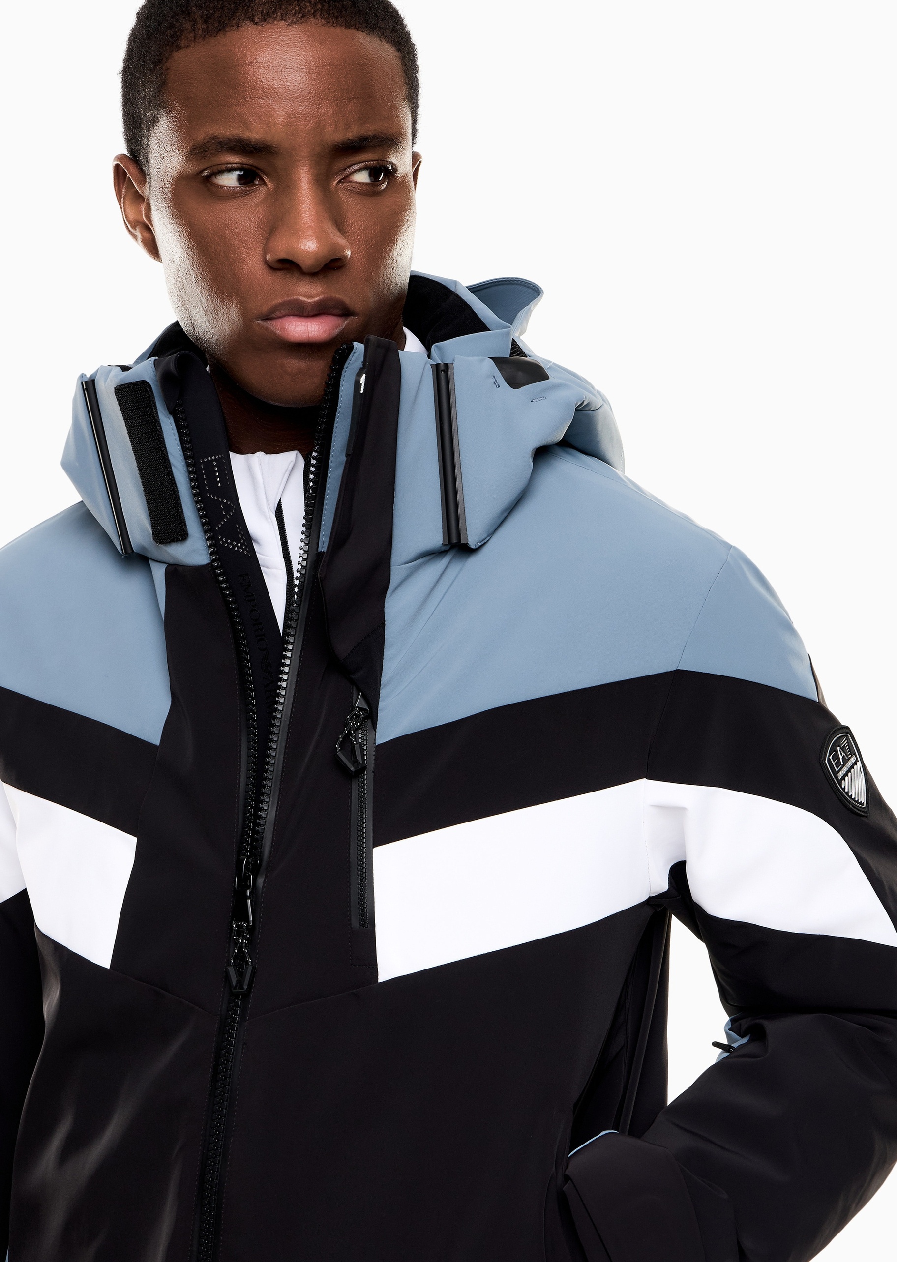 EA7 男士连帽可脱卸保暖滑雪飞行夹克棉服外套