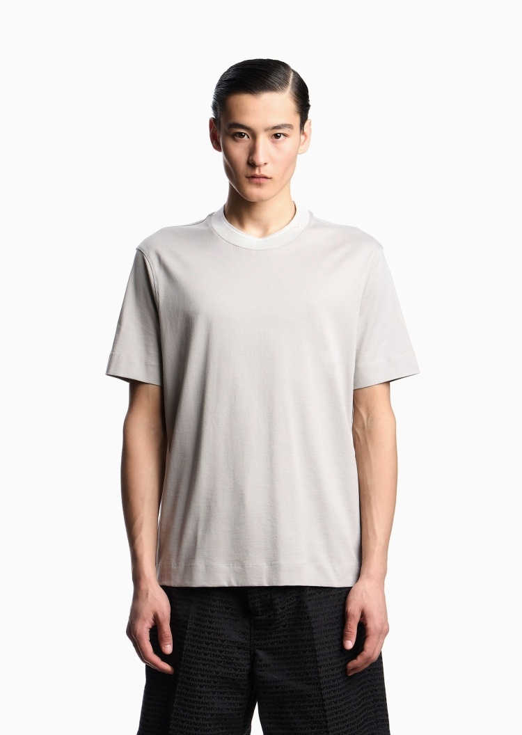 Emporio Armani 男士全棉宽松短袖圆领罗纹饰边休闲T恤