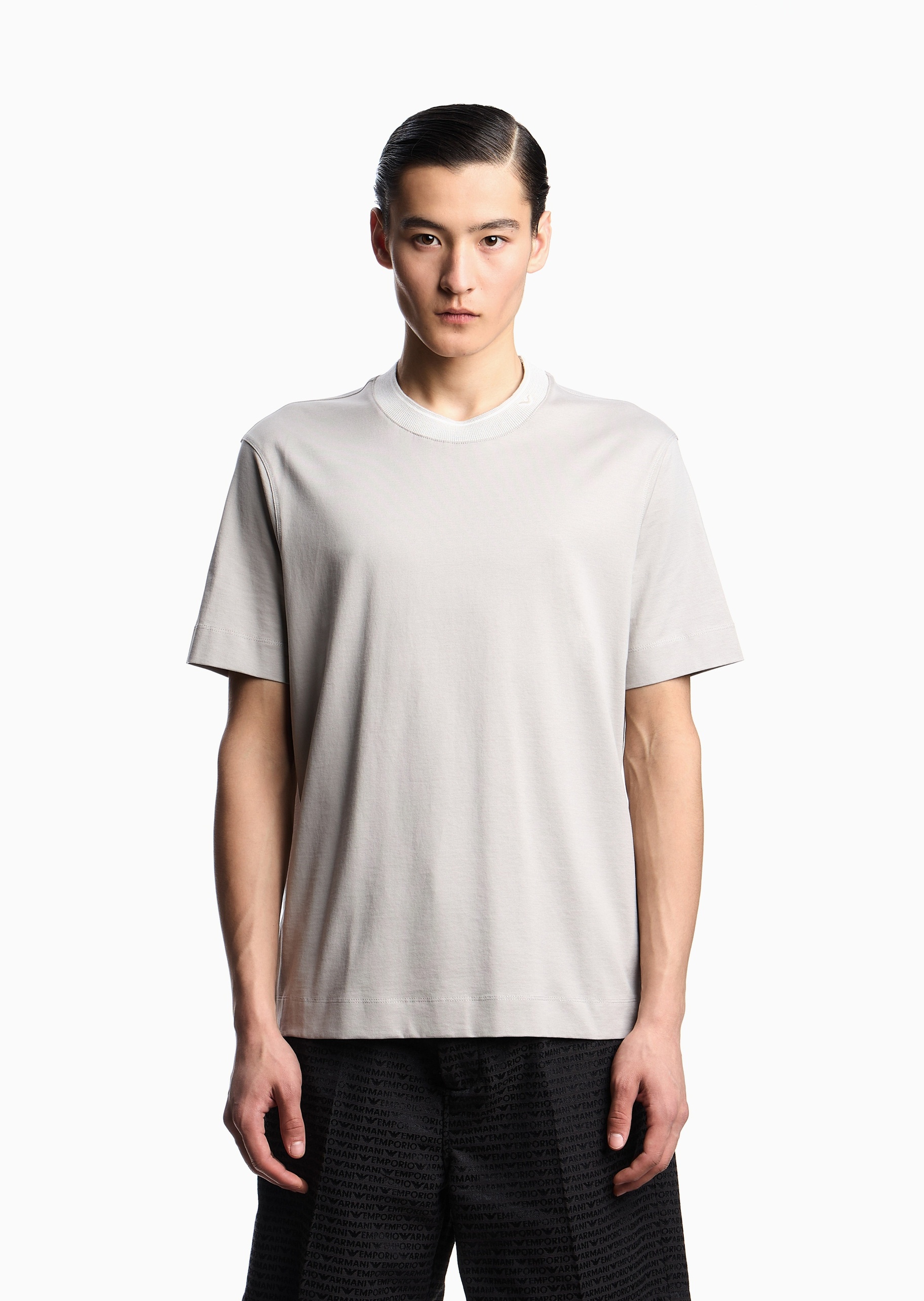 Emporio Armani 男士全棉宽松短袖圆领罗纹饰边休闲T恤