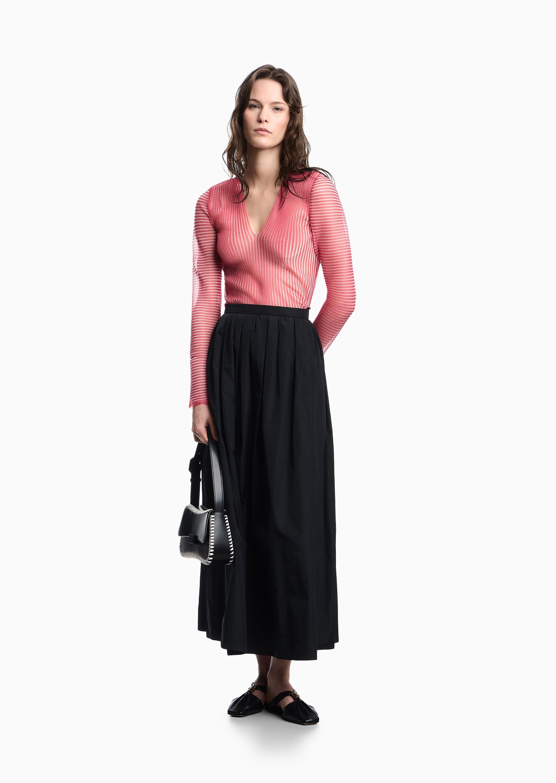 Emporio Armani 女士长款伞形捏褶优雅气质半身裙