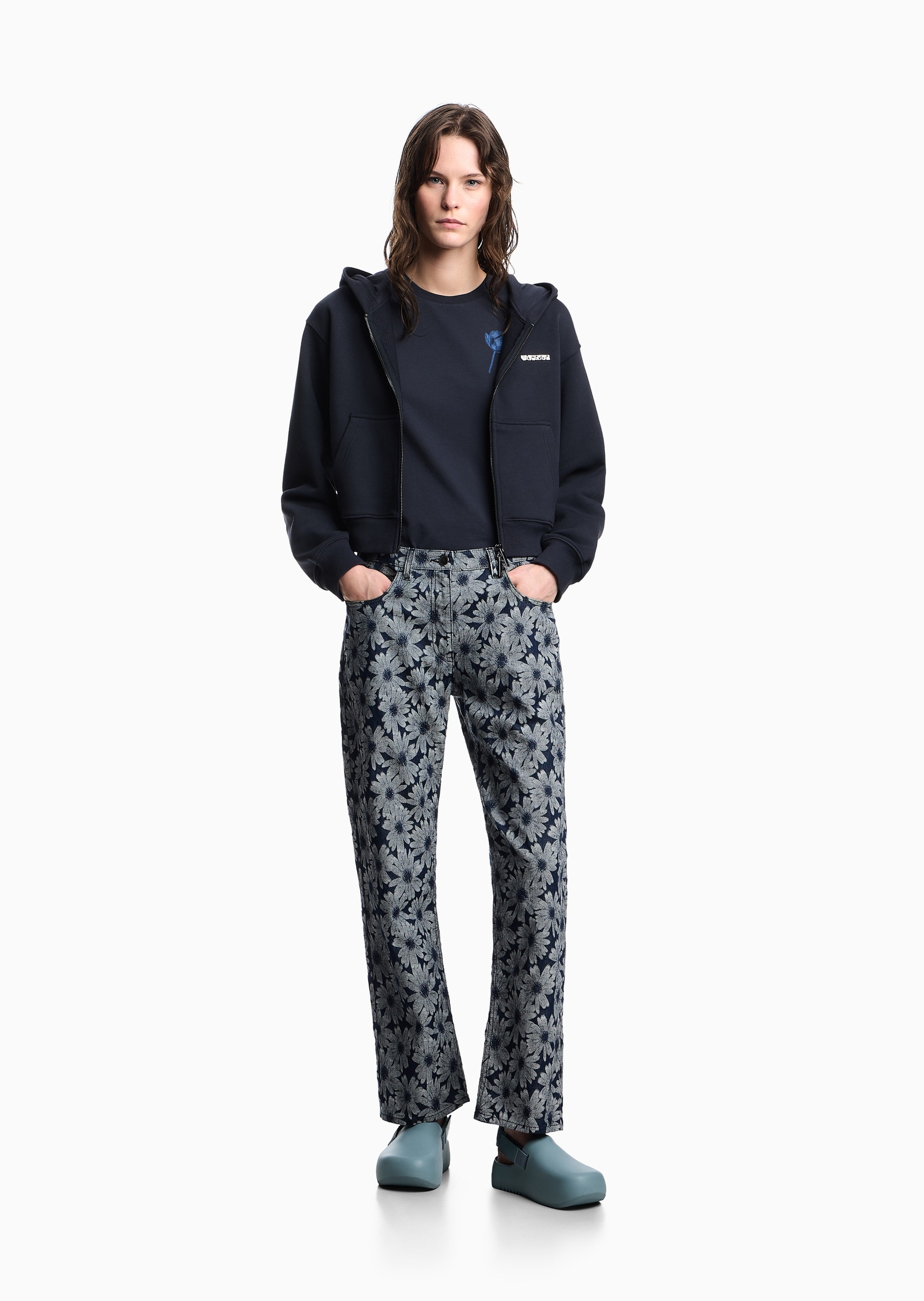 Emporio Armani 女士全棉合身短款连帽开衫卫衣外套