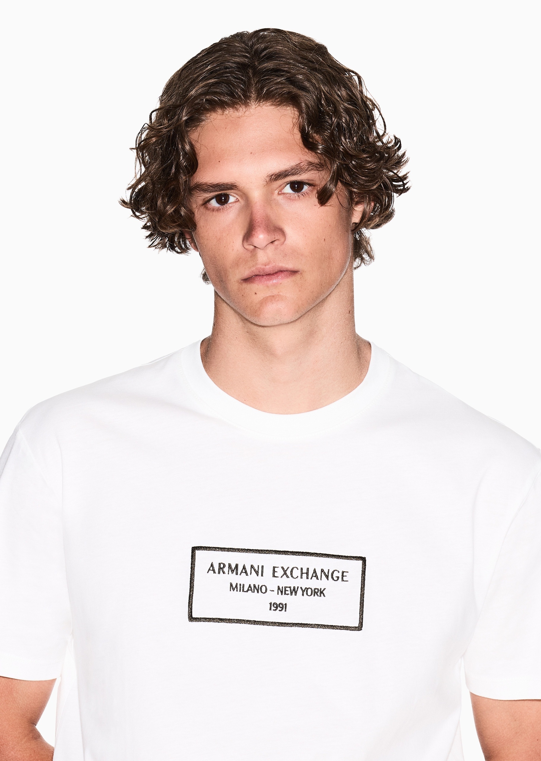 ARMANI EXCHANGE 男士全棉合身短袖圆领正肩标识刺绣T恤