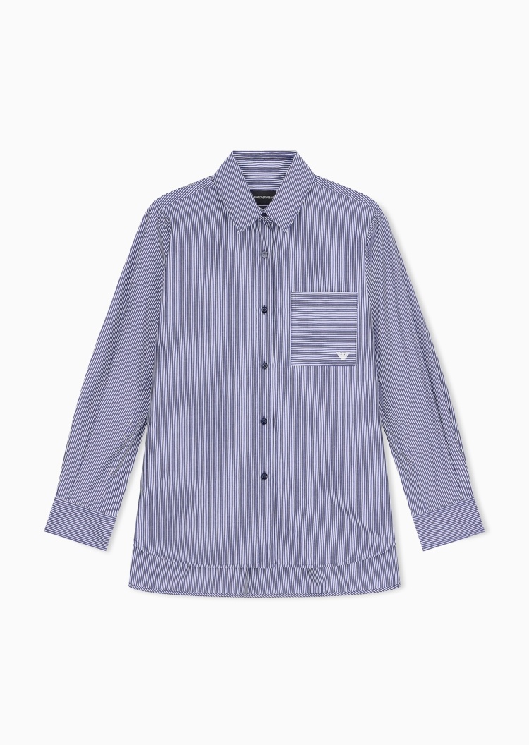 Emporio Armani 女士纯棉长袖翻领条纹商务休闲通勤衬衫