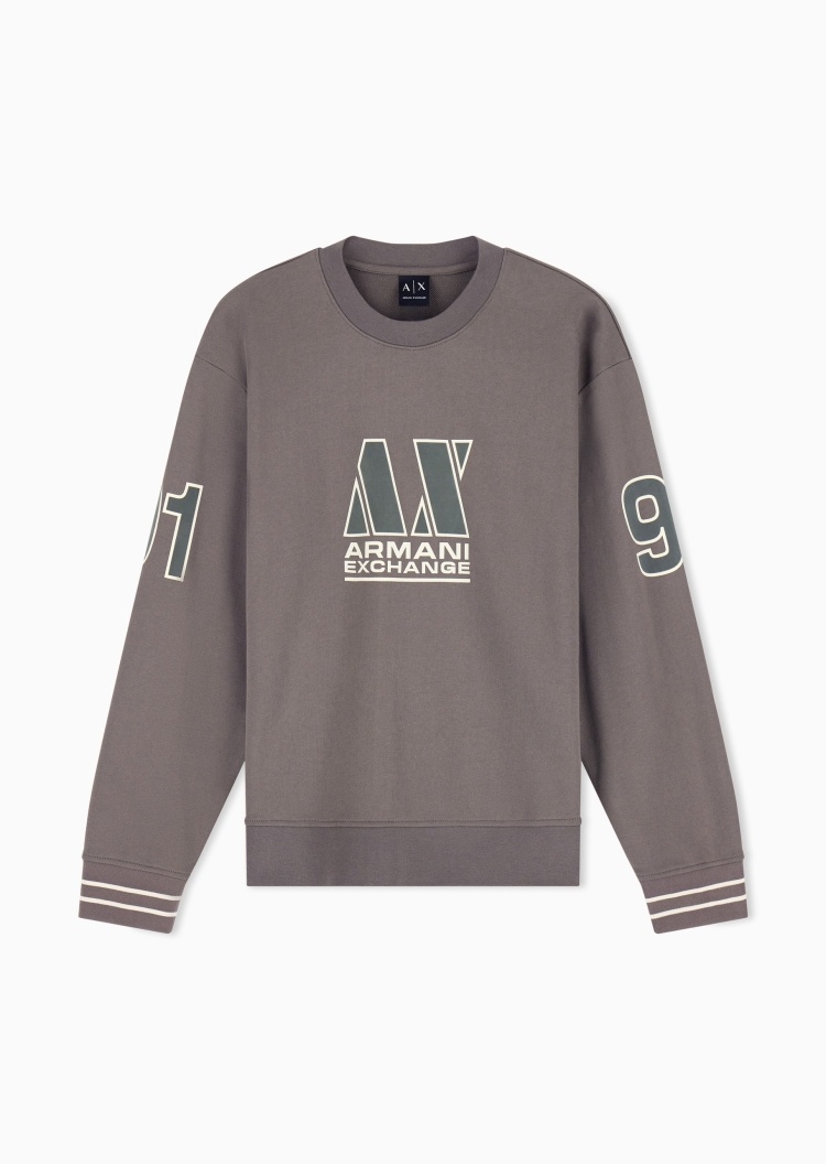 ARMANI EXCHANGE 男士纯棉重磅宽松圆领落肩复古印花毛圈卫衣