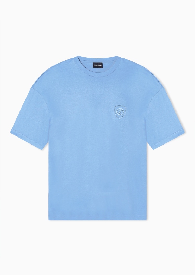 Giorgio Armani 男士纯棉宽松短袖圆领刺绣徽标休闲T恤