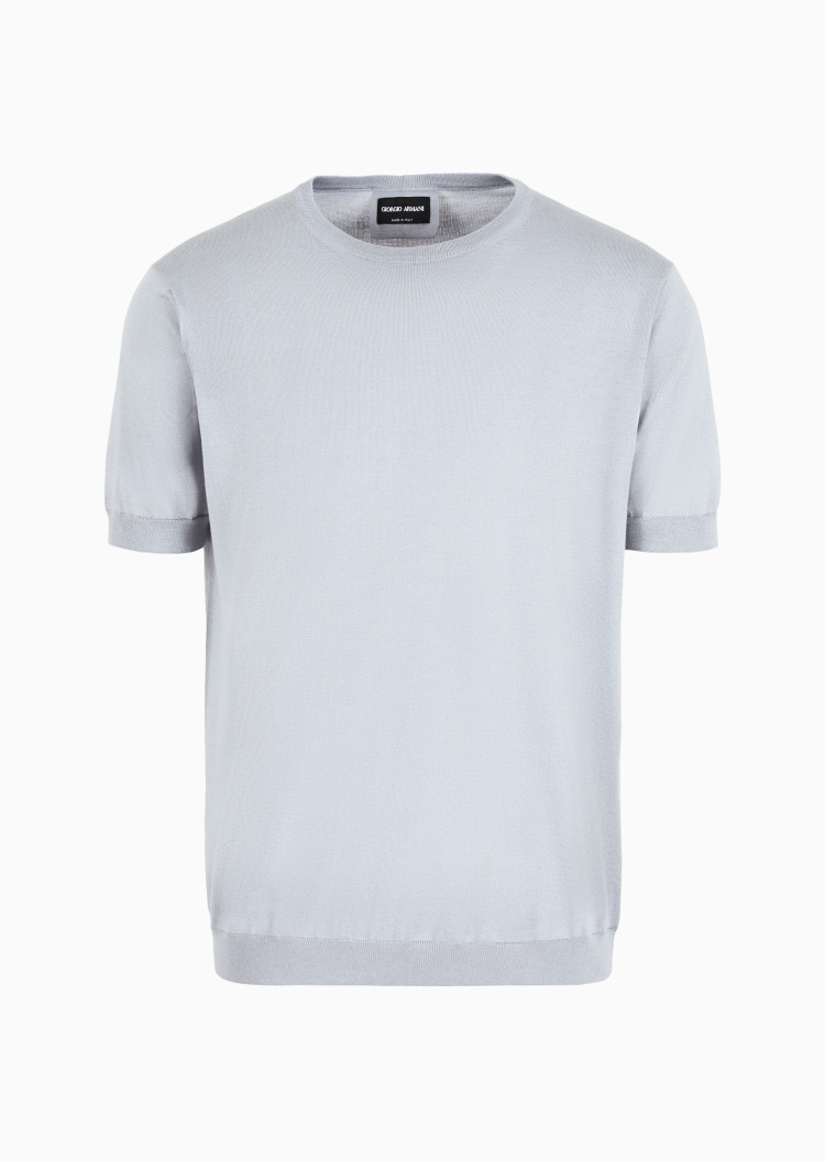Giorgio Armani 男士合身短袖圆领休闲纯色针织T恤