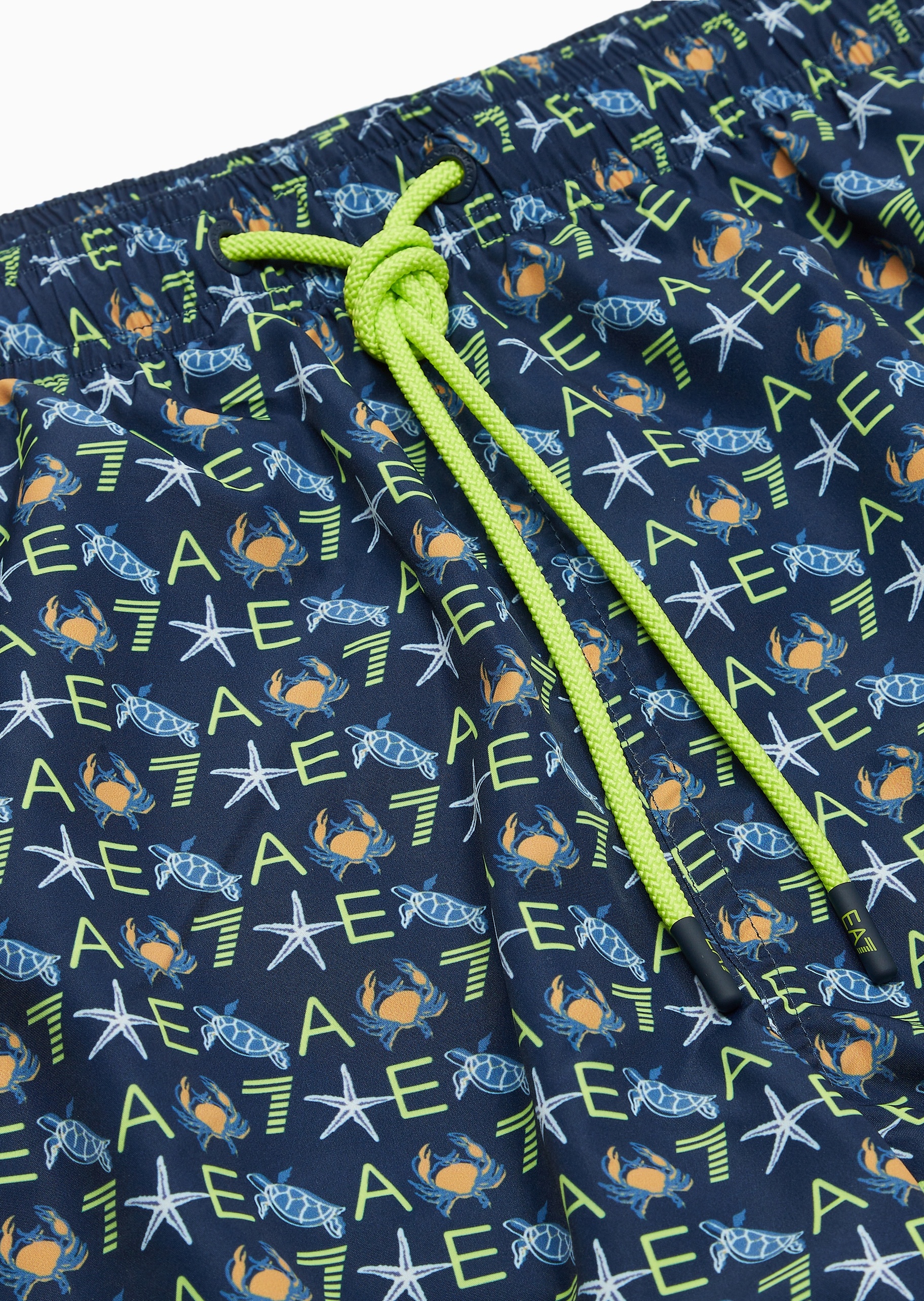 EA7 男士合身系带腰短款通体印花游泳沙滩裤