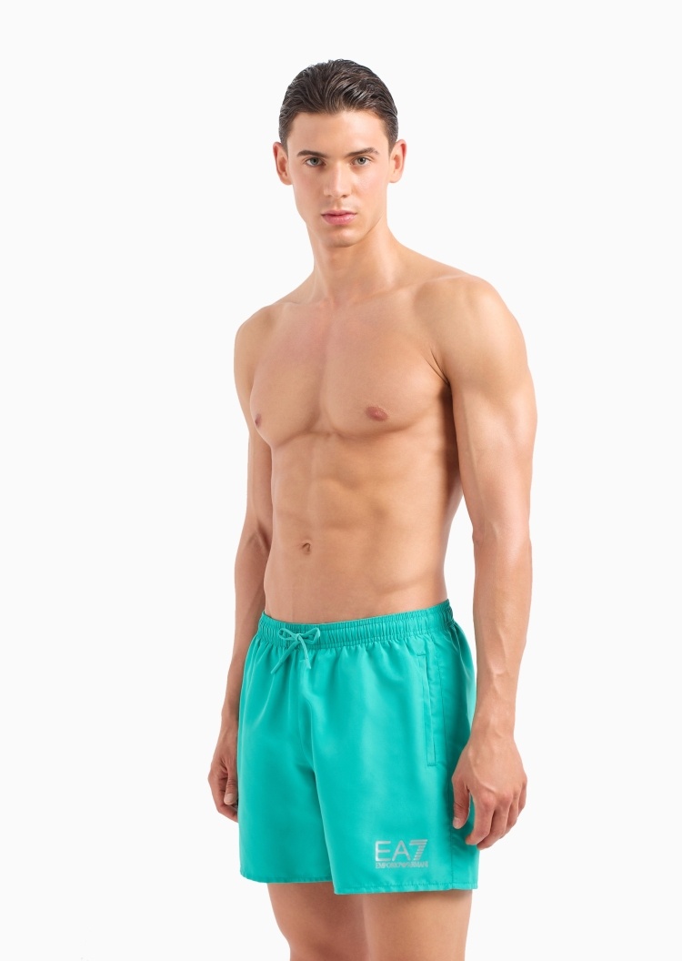 EA7 男士宽松系带腰短款直筒直脚游泳沙滩裤