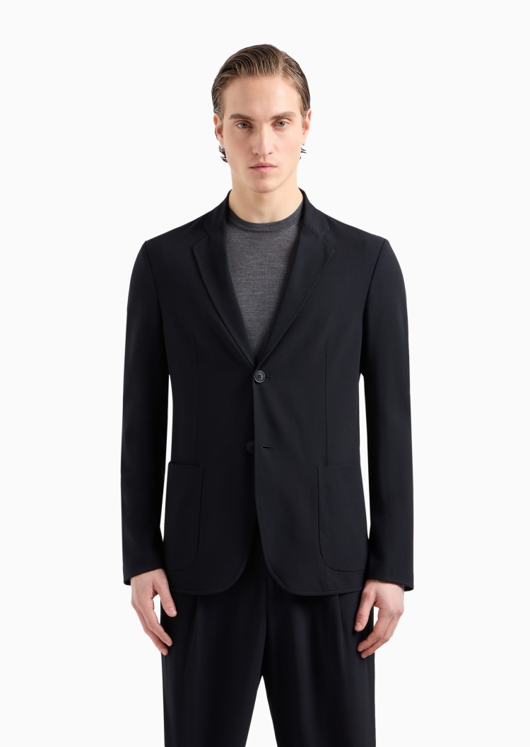 Giorgio Armani 男士全绵羊毛合身长袖平驳领单排扣西装外套