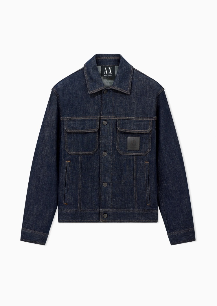 ARMANI EXCHANGE 男士短款复古休闲翻领工装牛仔夹克外套