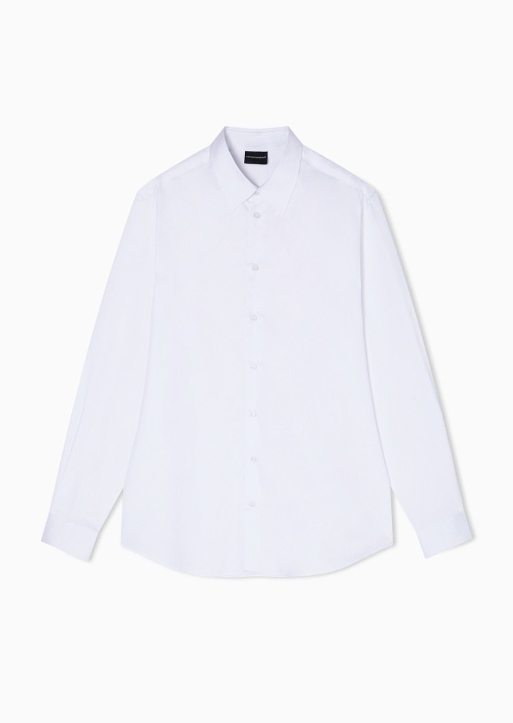 Emporio Armani 男士纯棉长袖翻领纽扣纯色商务衬衫