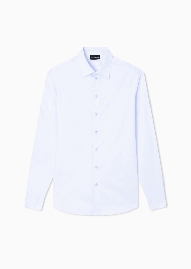 Emporio Armani 男士纯棉长袖翻领纽扣纯色商务衬衫