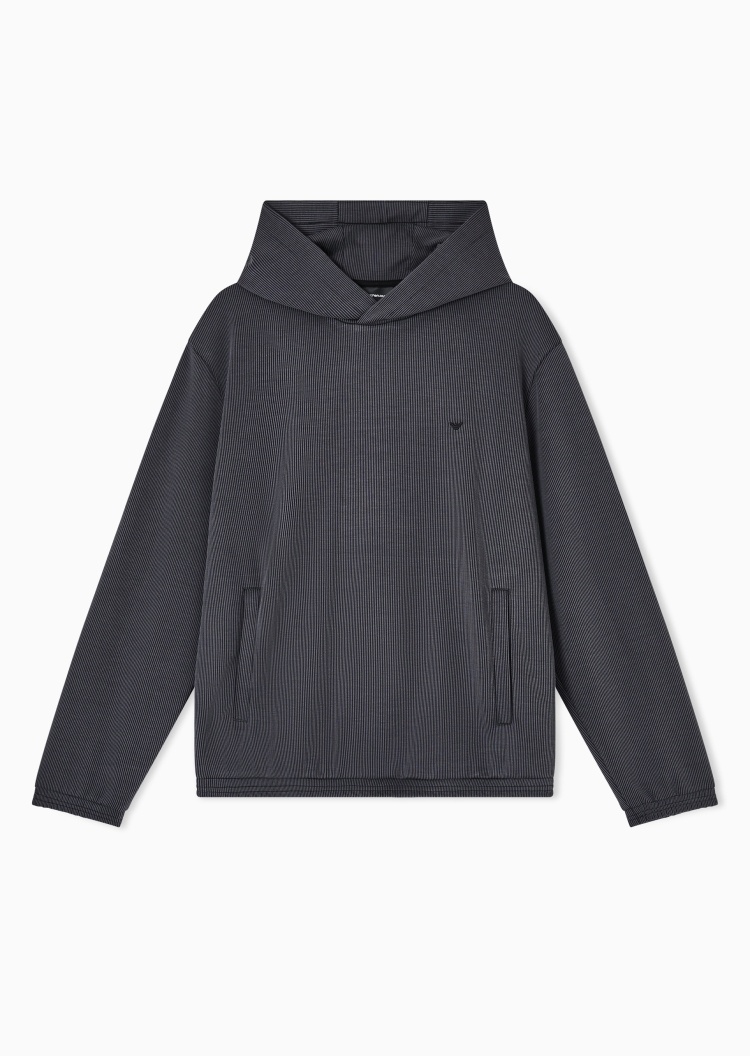 Emporio Armani 男士宽松长袖连帽鹰标刺绣条纹卫衣