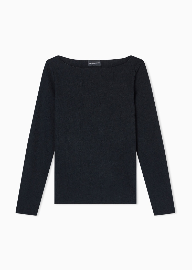 Emporio Armani 女士微弹长袖船领纯色优雅休闲针织衫