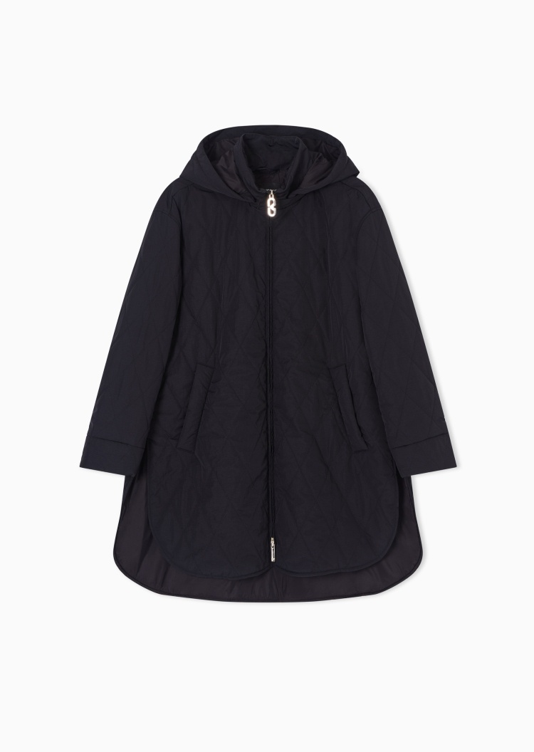 Emporio Armani 女士长袖连帽拉链菱形绗缝休闲大衣