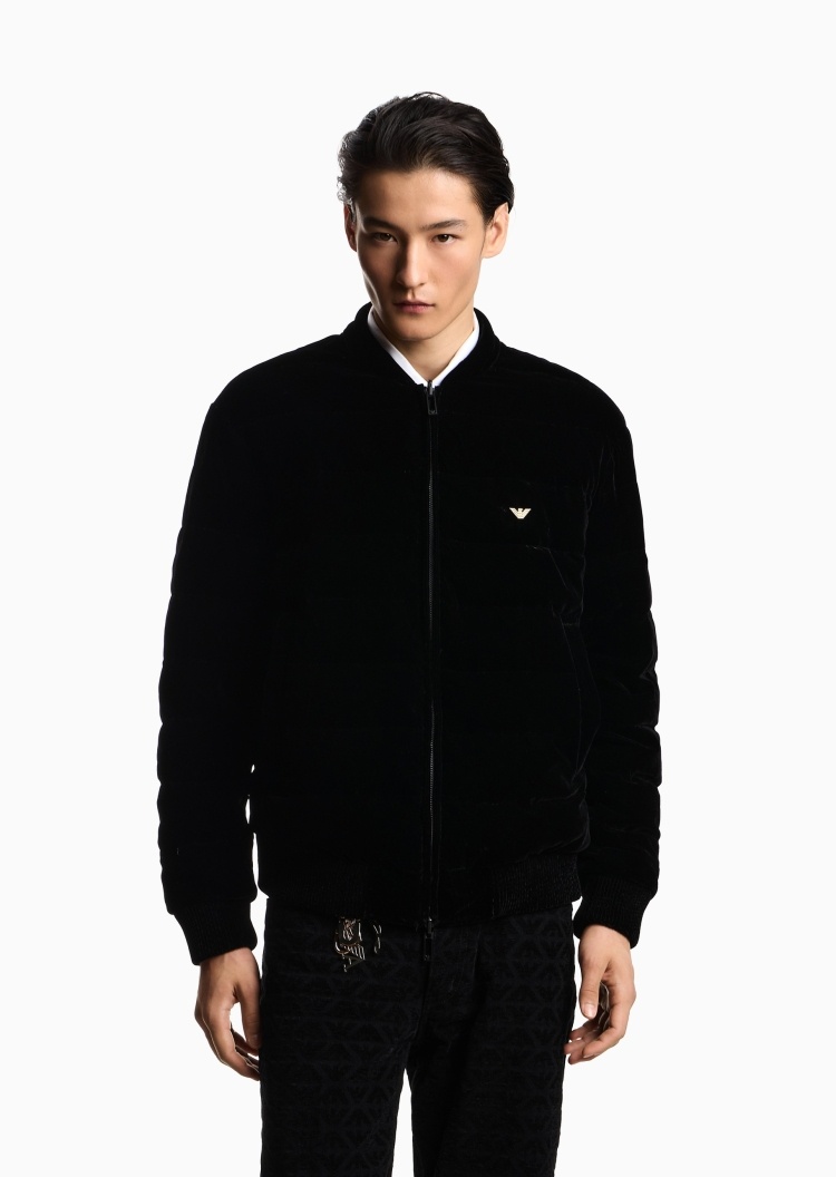 Emporio Armani 男士短款棒球领正反两穿拉链复古羽绒服