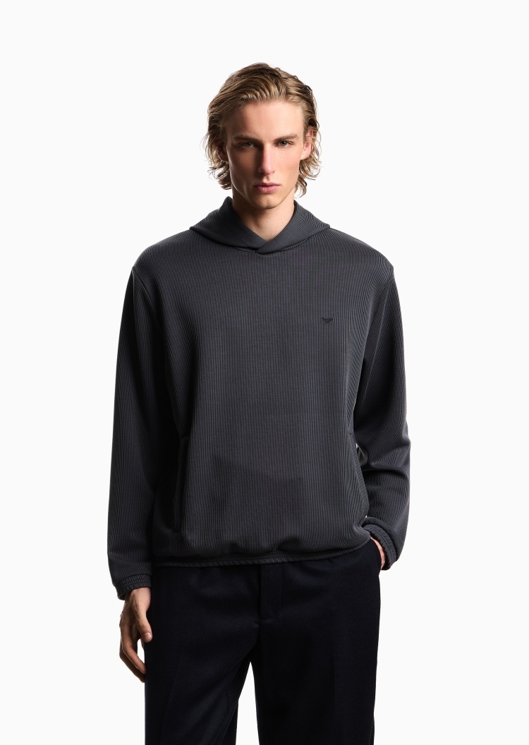 Emporio Armani 男士宽松长袖连帽鹰标刺绣条纹卫衣