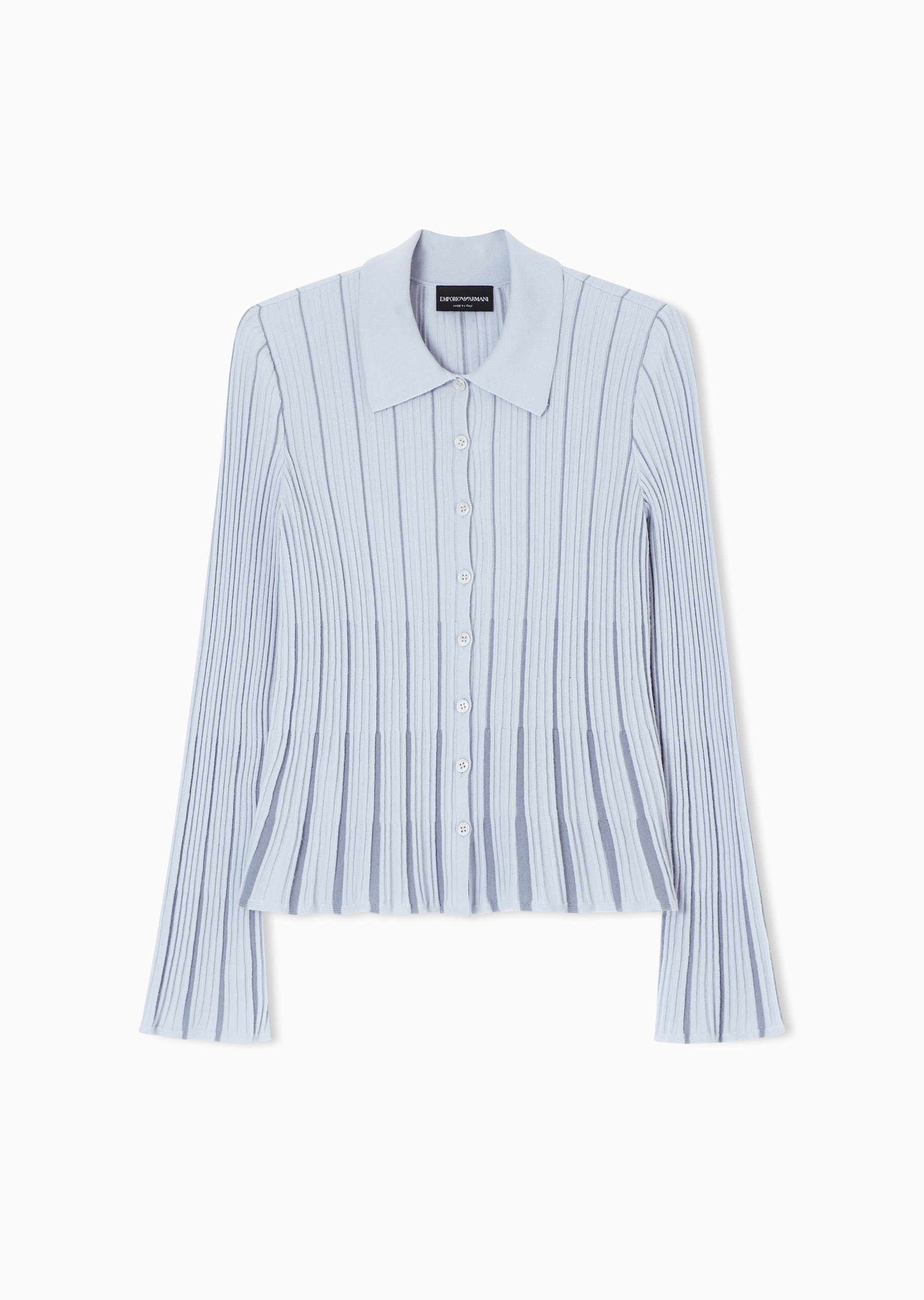 Emporio Armani 女士喇叭长袖翻领褶裥收腰纽扣针织开衫