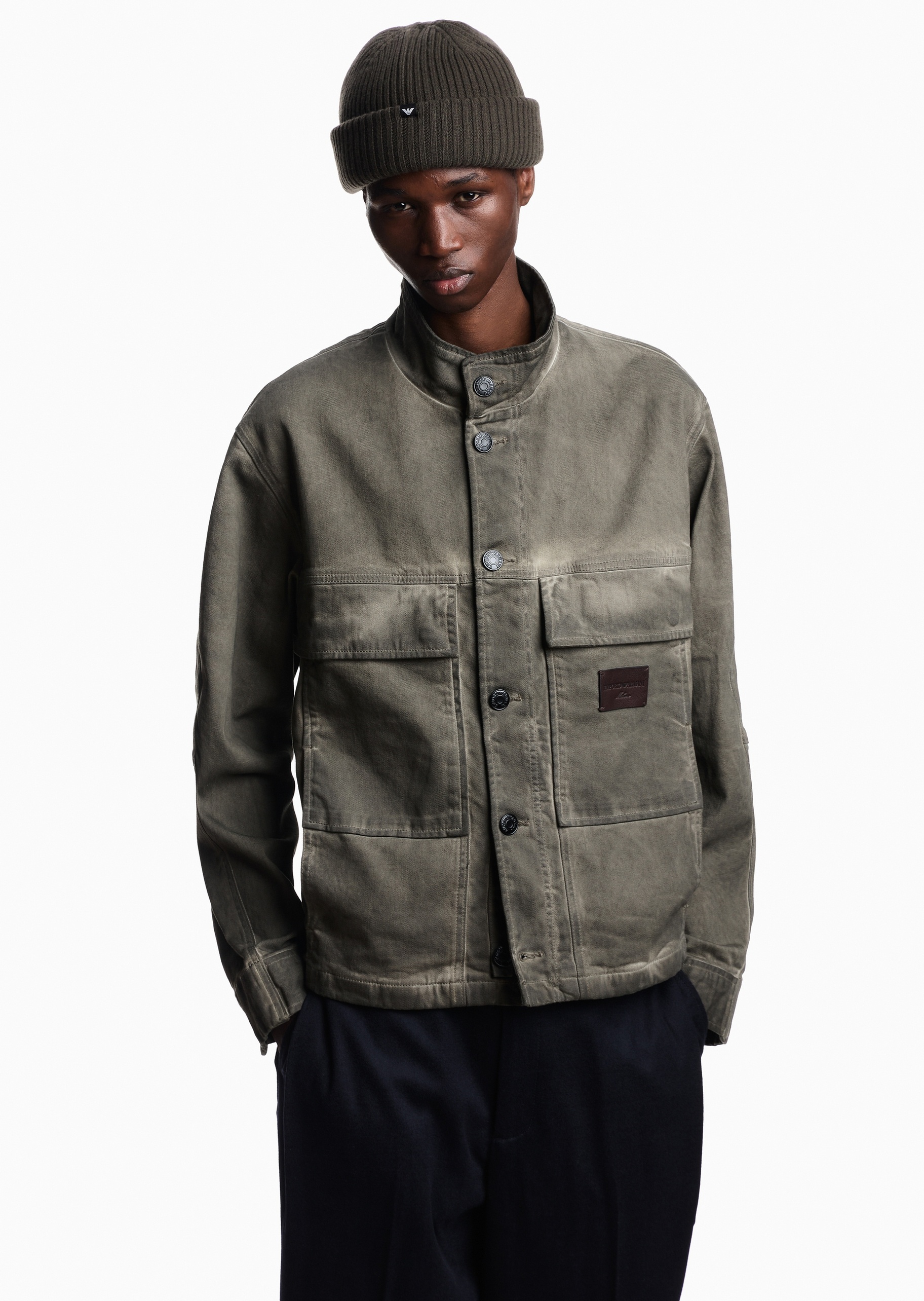 Emporio Armani 男士纯棉长袖立领纽扣门襟牛仔夹克