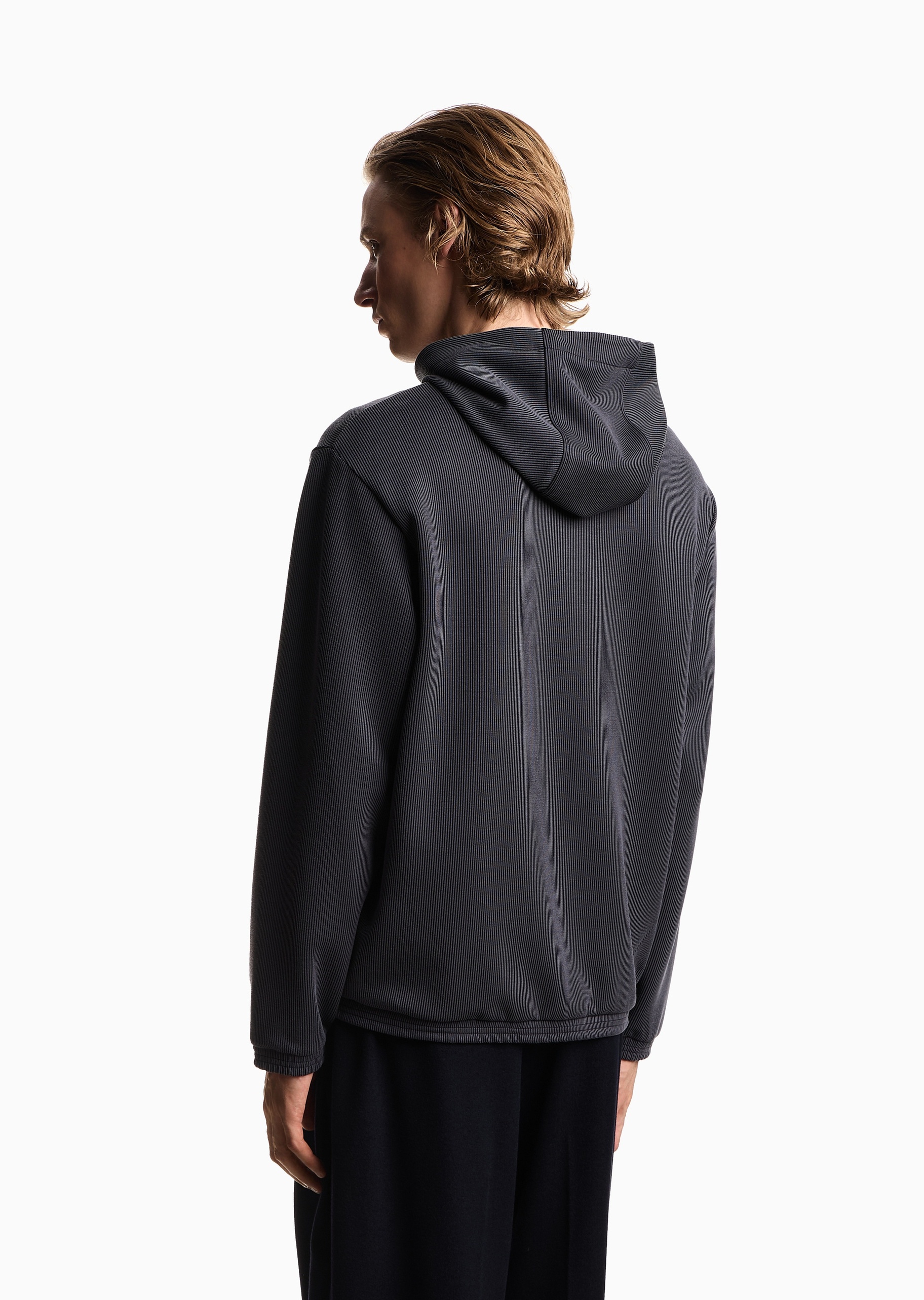 Emporio Armani 男士宽松长袖连帽鹰标刺绣条纹卫衣