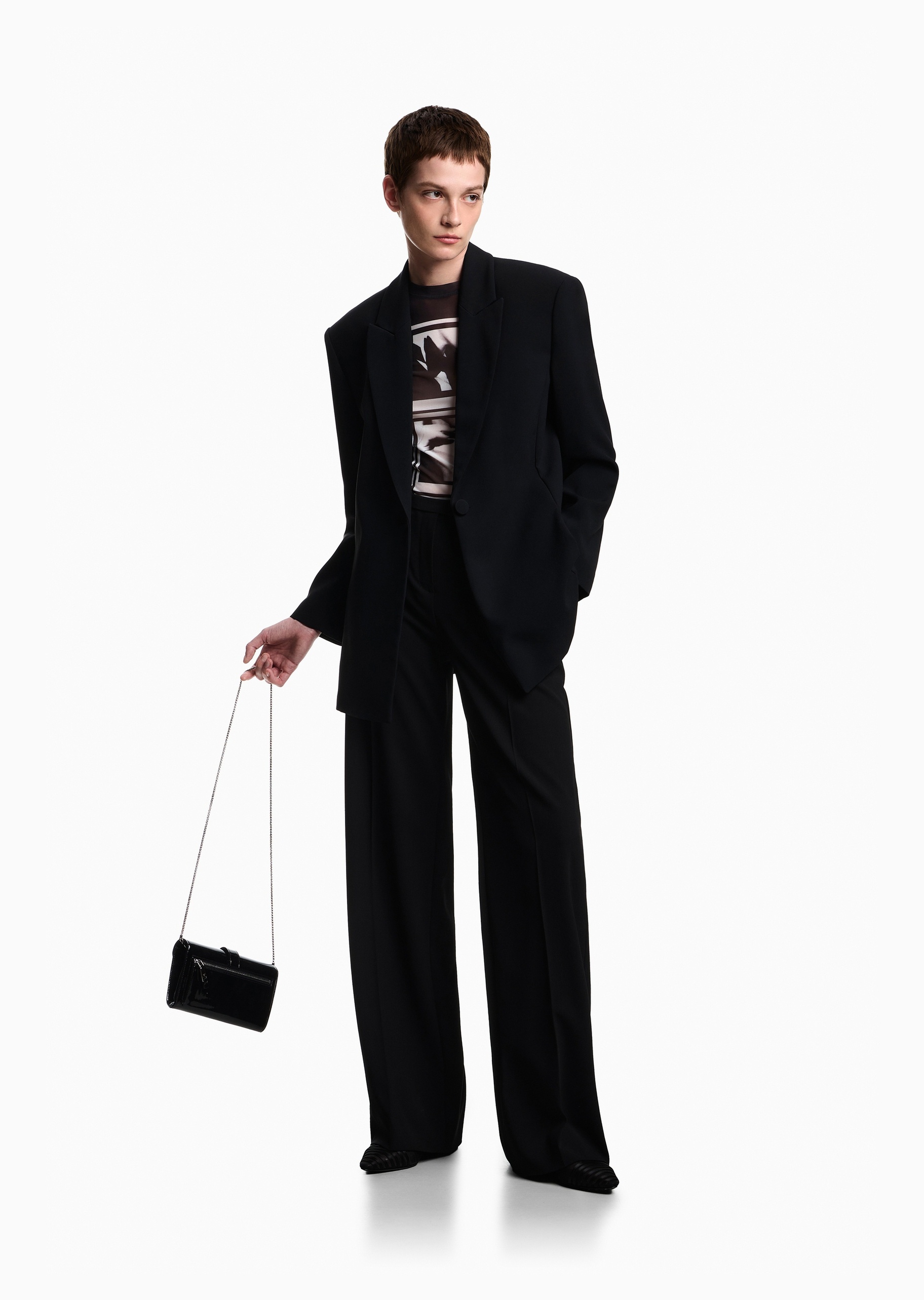 Emporio Armani 女士弹力长袖圆领创意印花潮流个性针织衫