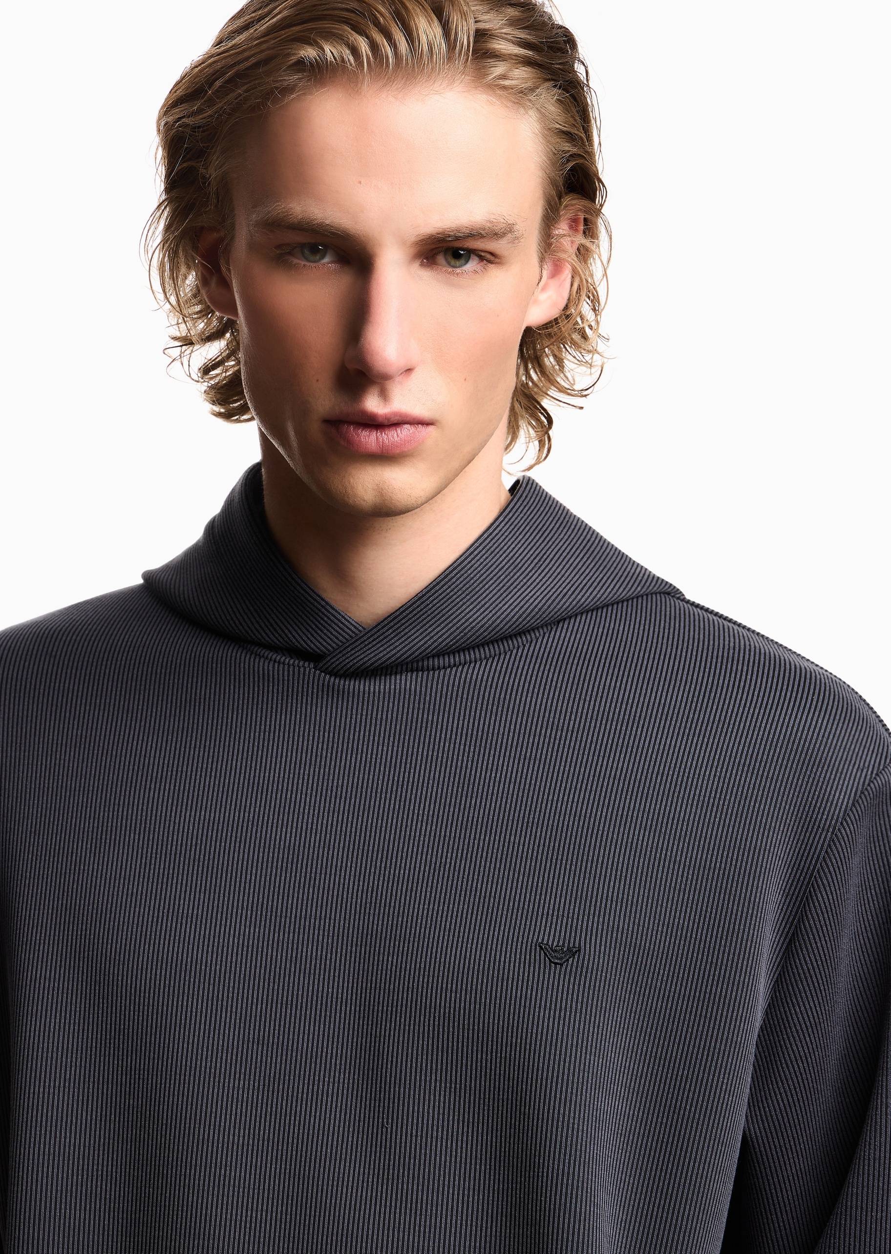 Emporio Armani 男士宽松长袖连帽鹰标刺绣条纹卫衣