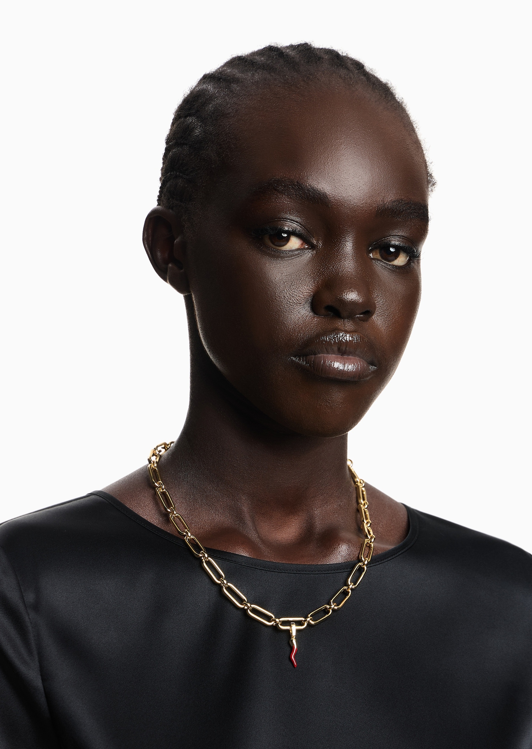 Emporio Armani 女士复古金色简约时尚小红角吊坠